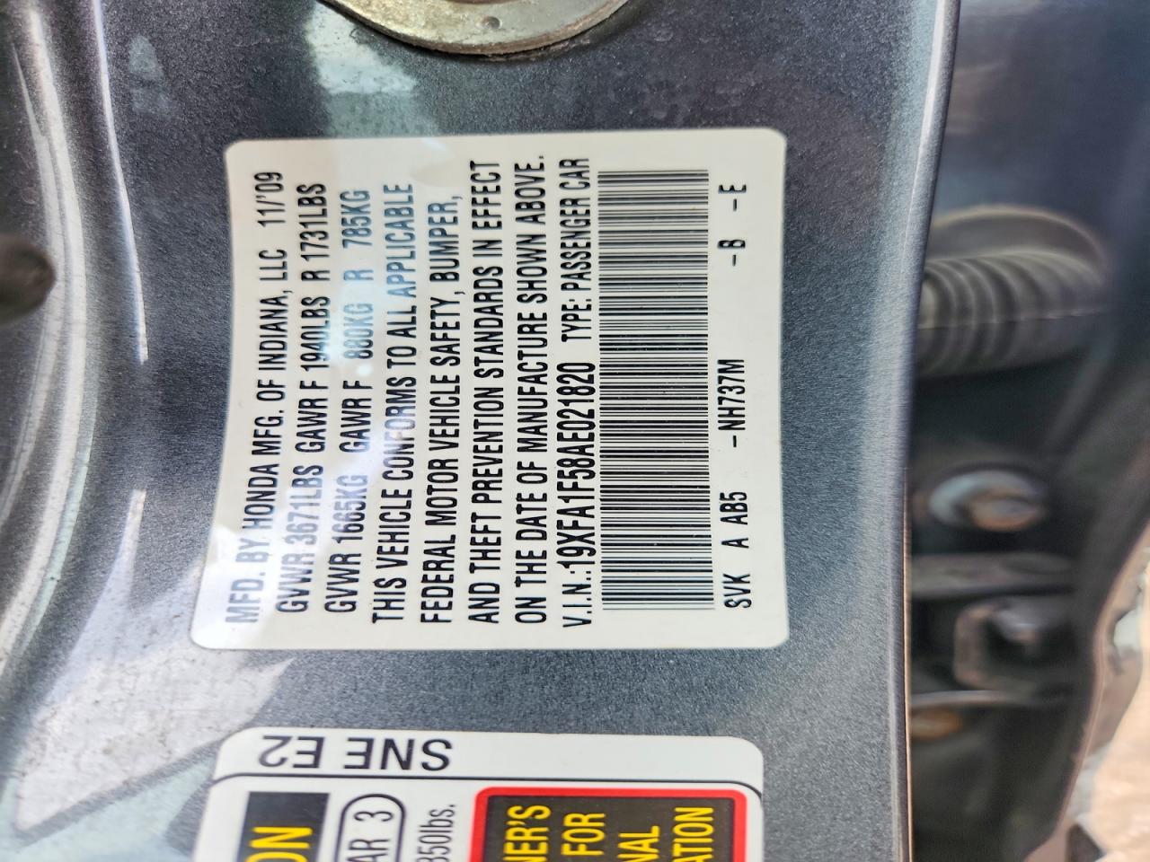 2010 Honda Civic Lx Gray vin: 19XFA1F58AE021820