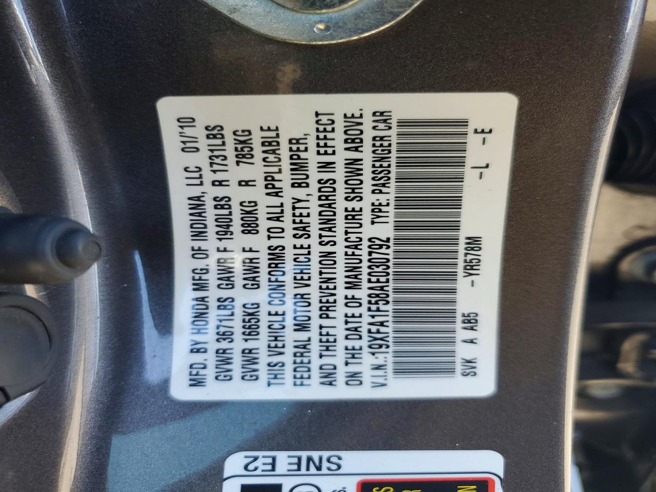 2010 Honda Civic Lx Brown vin: 19XFA1F58AE030792