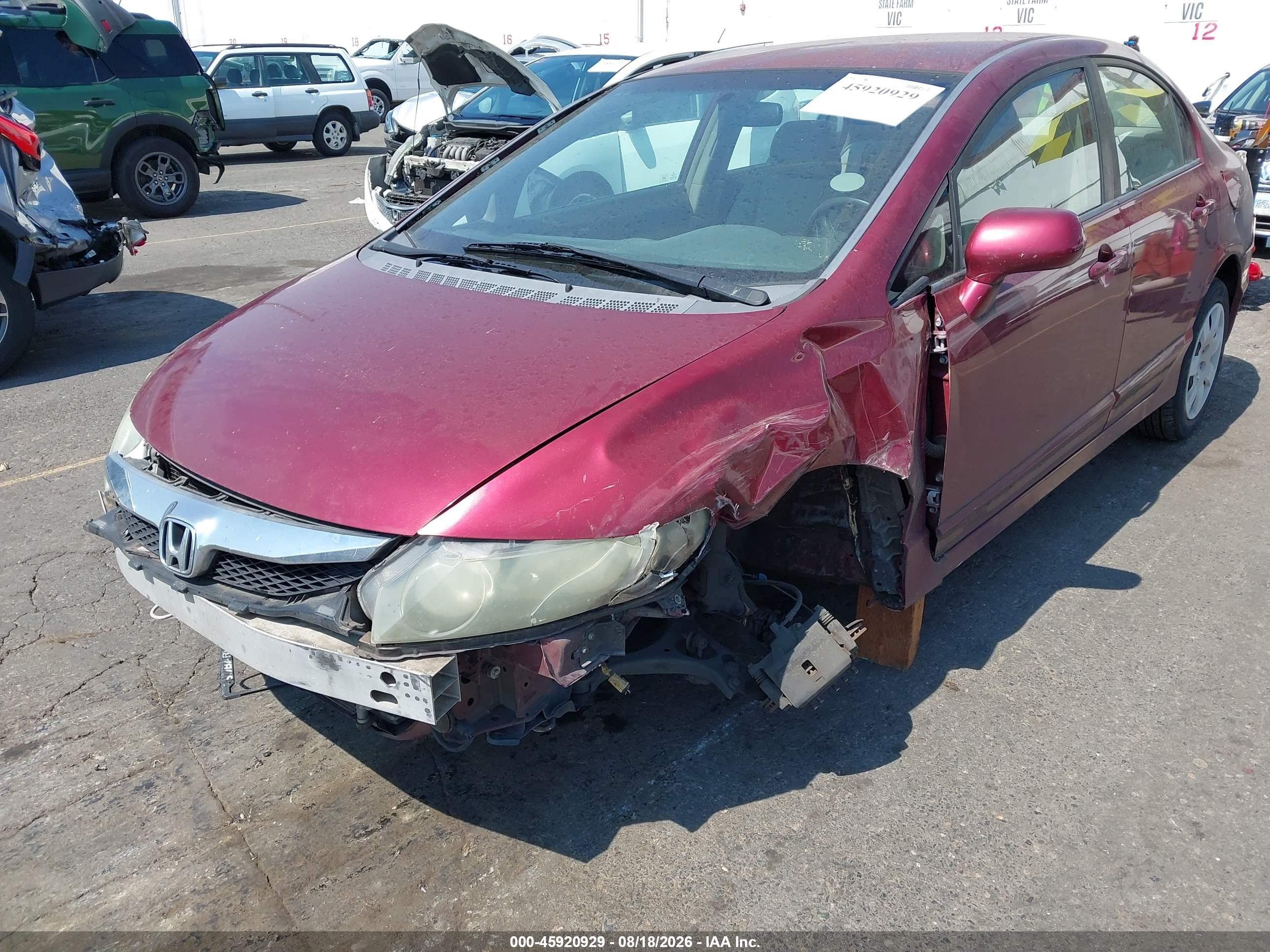 2010 Honda Civic Lx Burgundy vin: 19XFA1F58AE031327