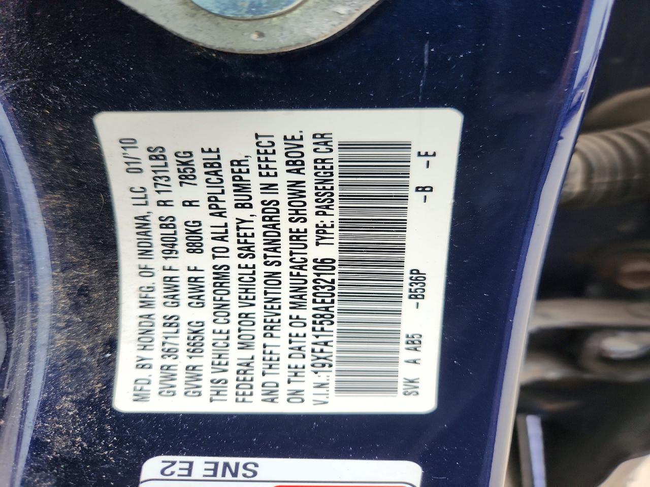 2010 Honda Civic Lx Blue vin: 19XFA1F58AE032106