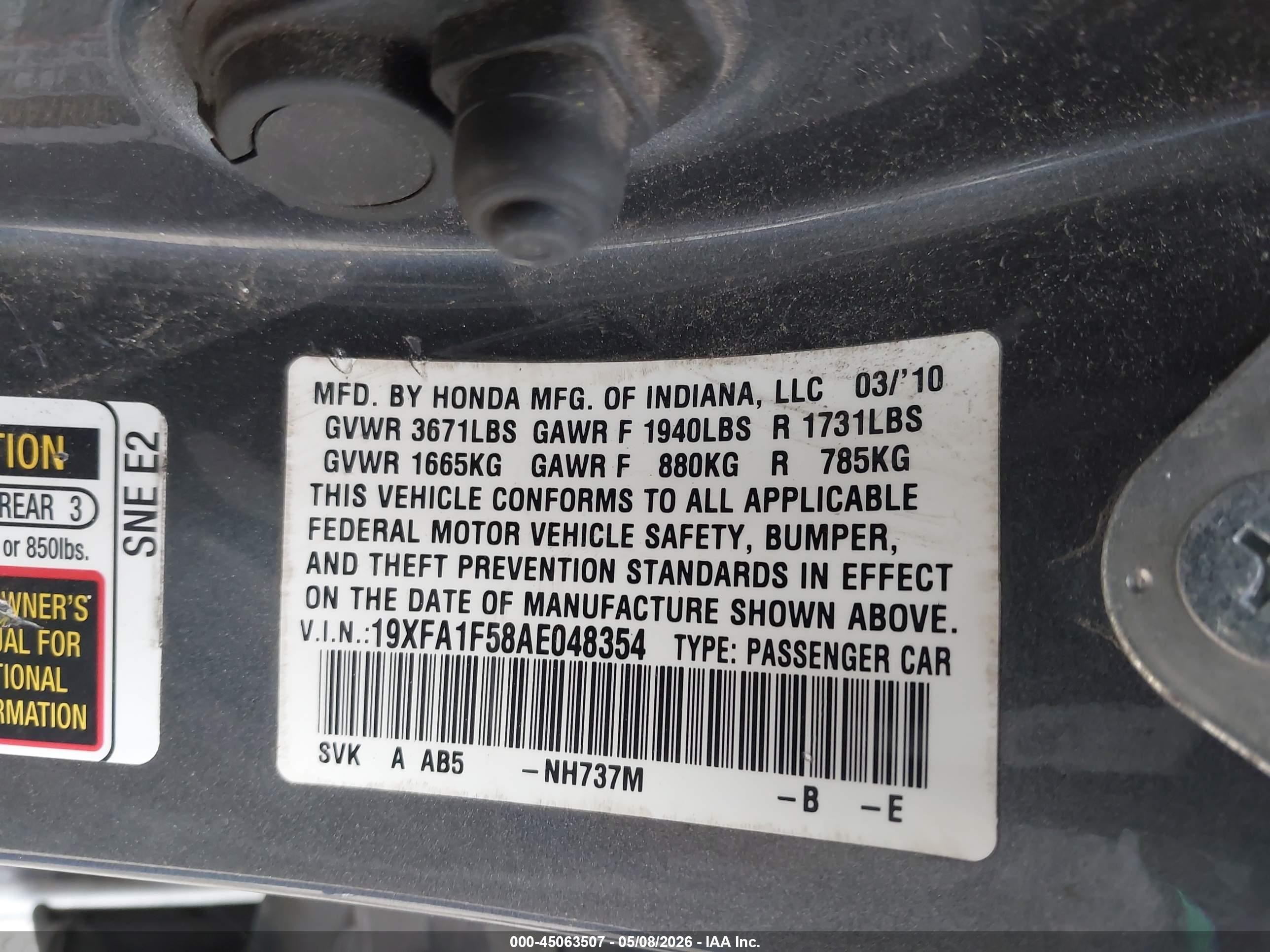 2010 Honda Civic Lx Gray vin: 19XFA1F58AE048354
