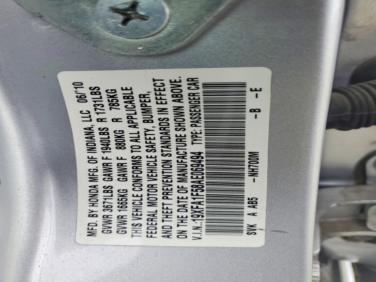 2010 Honda Civic Lx Silver vin: 19XFA1F58AE069494
