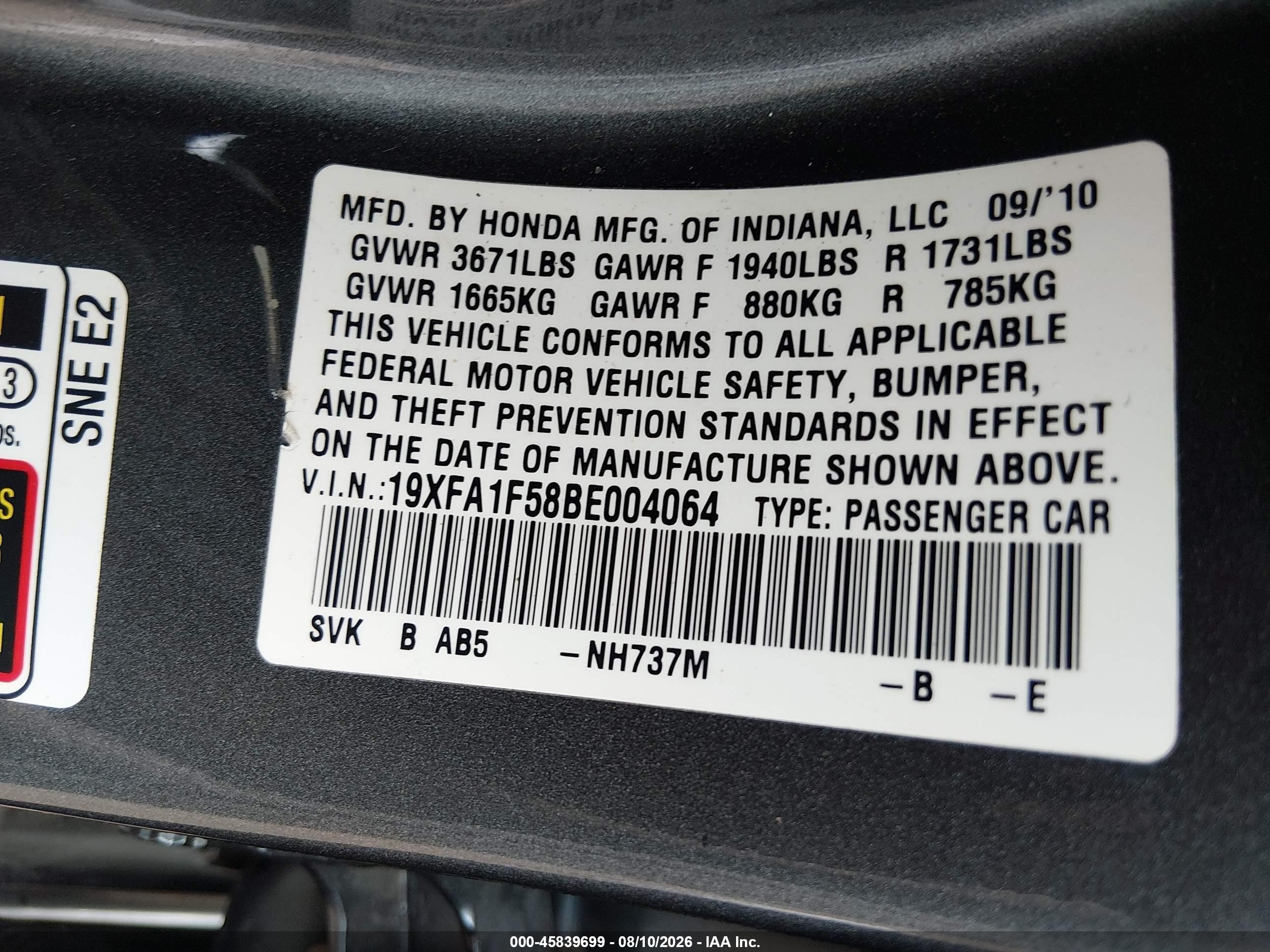2011 Honda Civic Lx Gray vin: 19XFA1F58BE004064