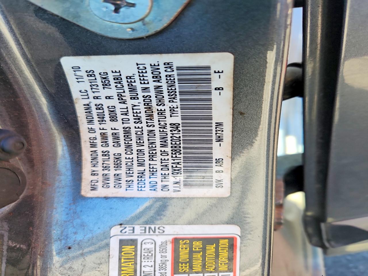 2011 Honda Civic Lx Gray vin: 19XFA1F58BE021348