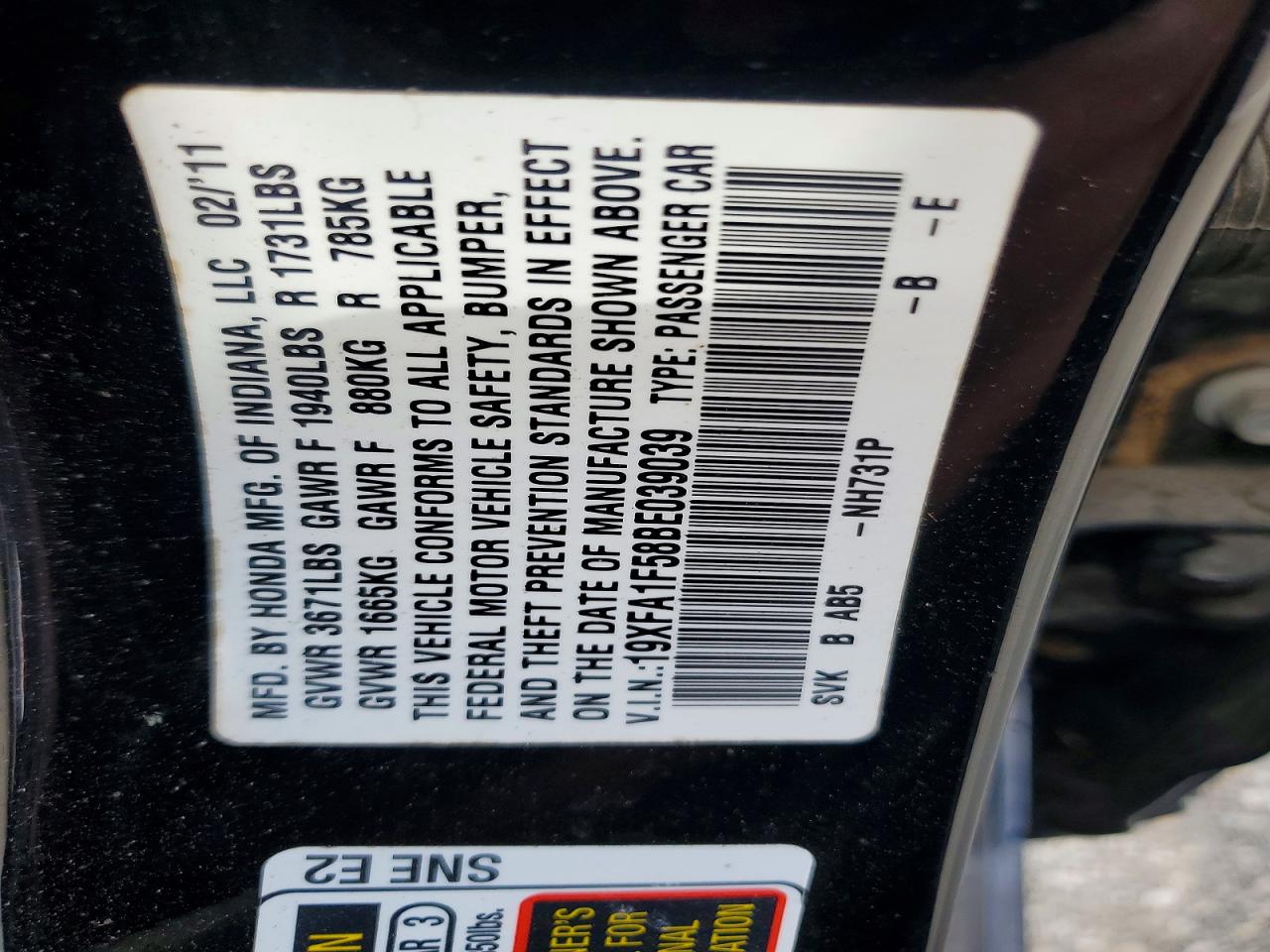 2011 Honda Civic Lx Black vin: 19XFA1F58BE039039