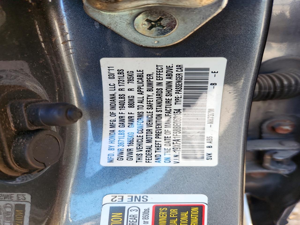 2011 Honda Civic Lx Charcoal vin: 19XFA1F58BE050154