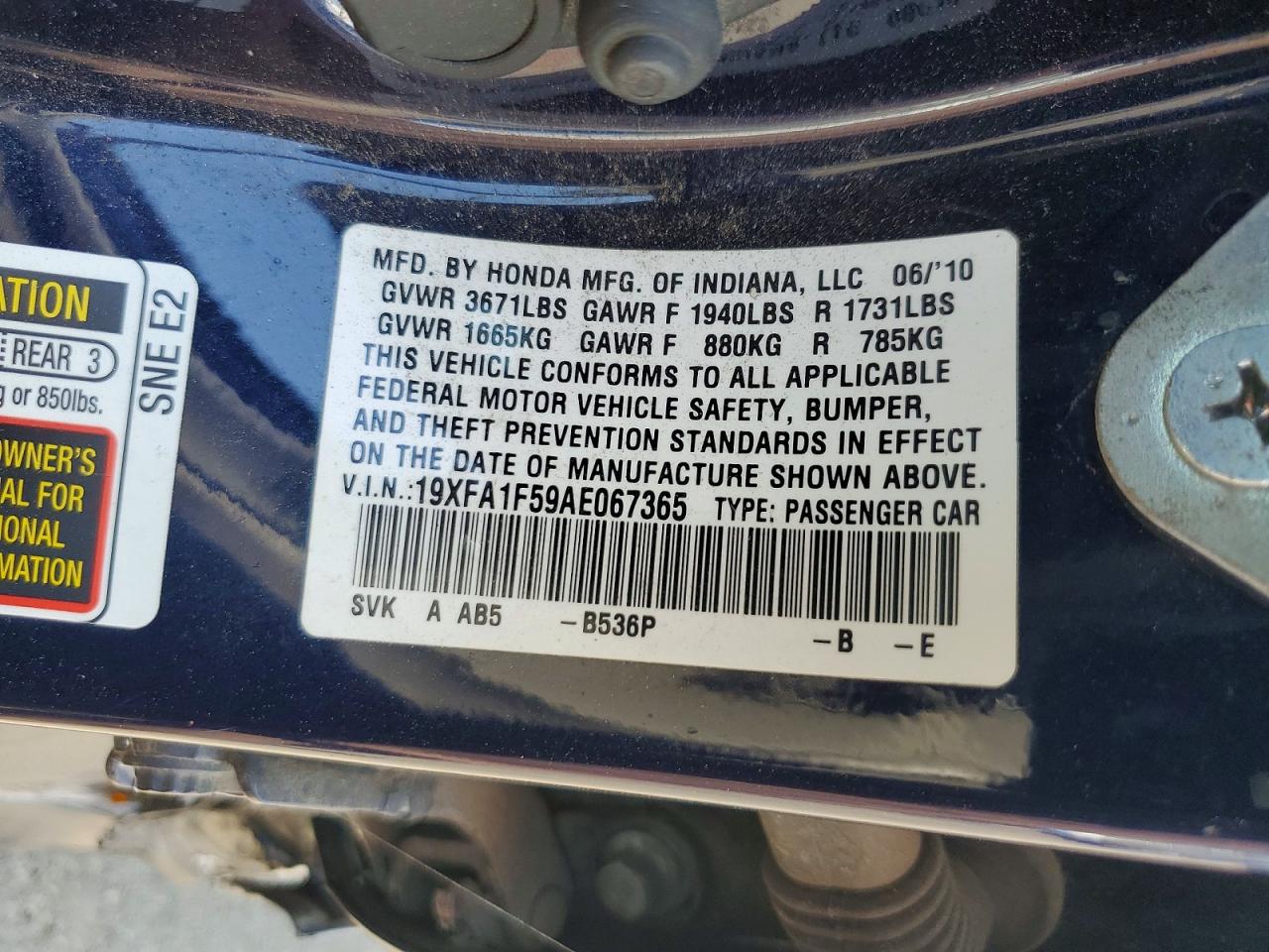 2010 Honda Civic Lx Blue vin: 19XFA1F59AE067365