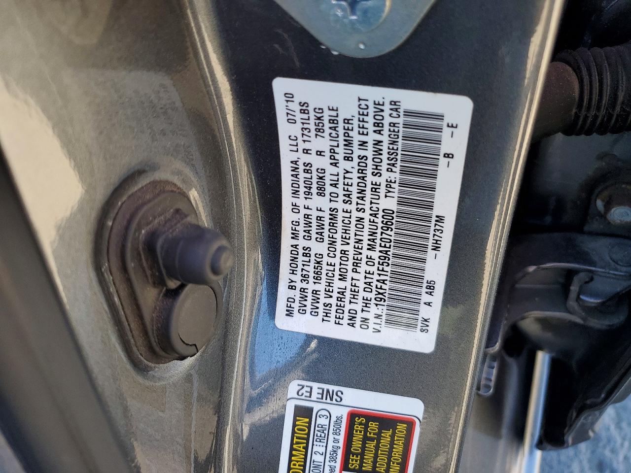 2010 Honda Civic Lx Charcoal vin: 19XFA1F59AE079600