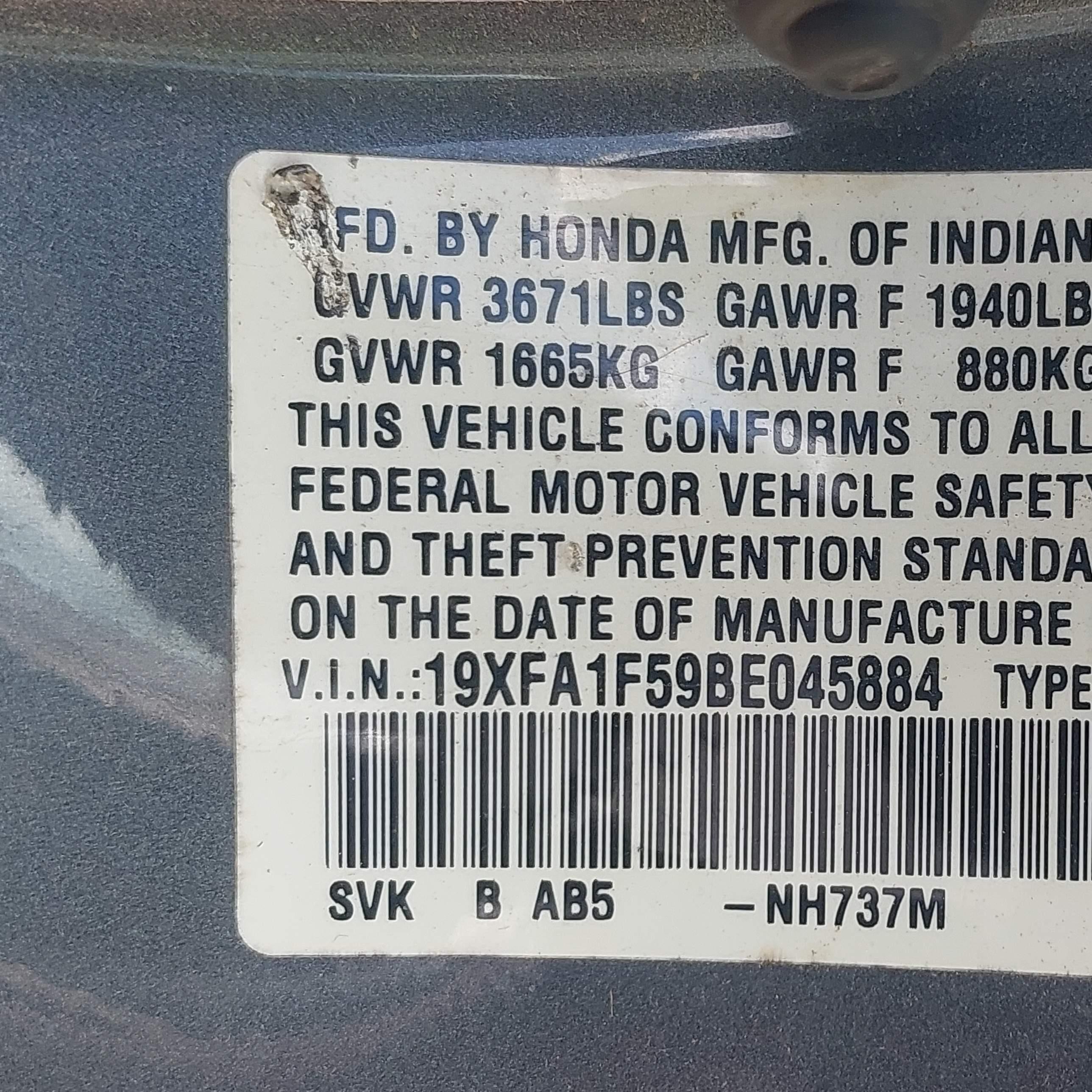 2011 Honda Civic Lx Gray vin: 19XFA1F59BE045884