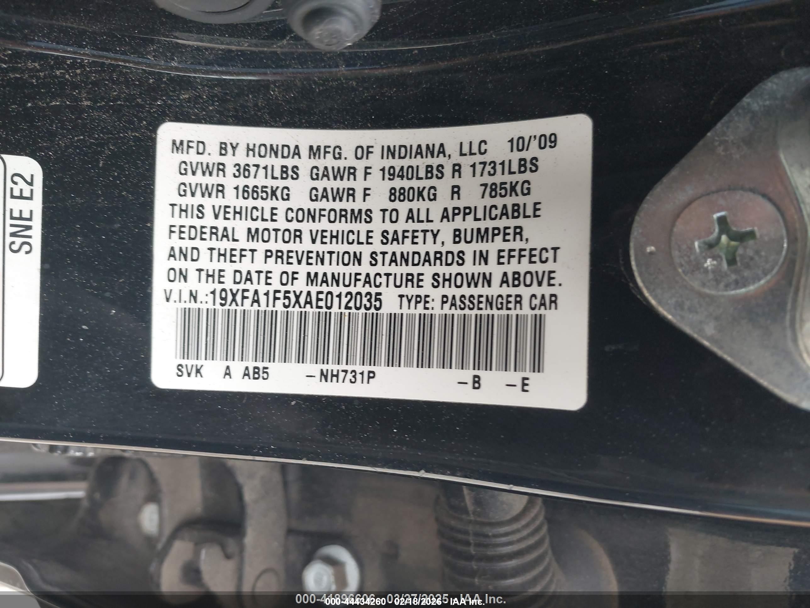 2010 Honda Civic Lx Black vin: 19XFA1F5XAE012035