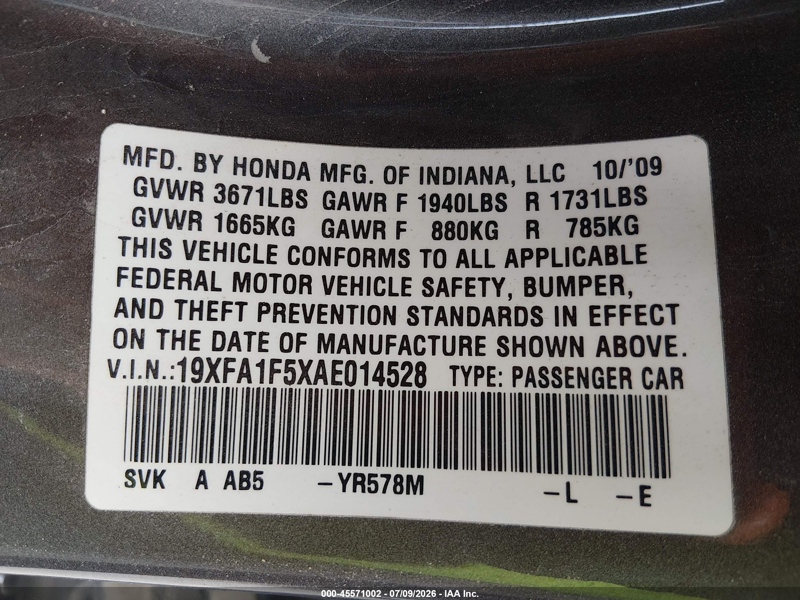 2010 Honda Civic Lx Gray vin: 19XFA1F5XAE014528