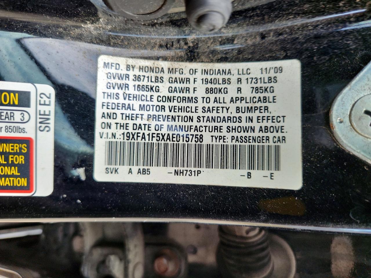 2010 Honda Civic Lx Black vin: 19XFA1F5XAE015758