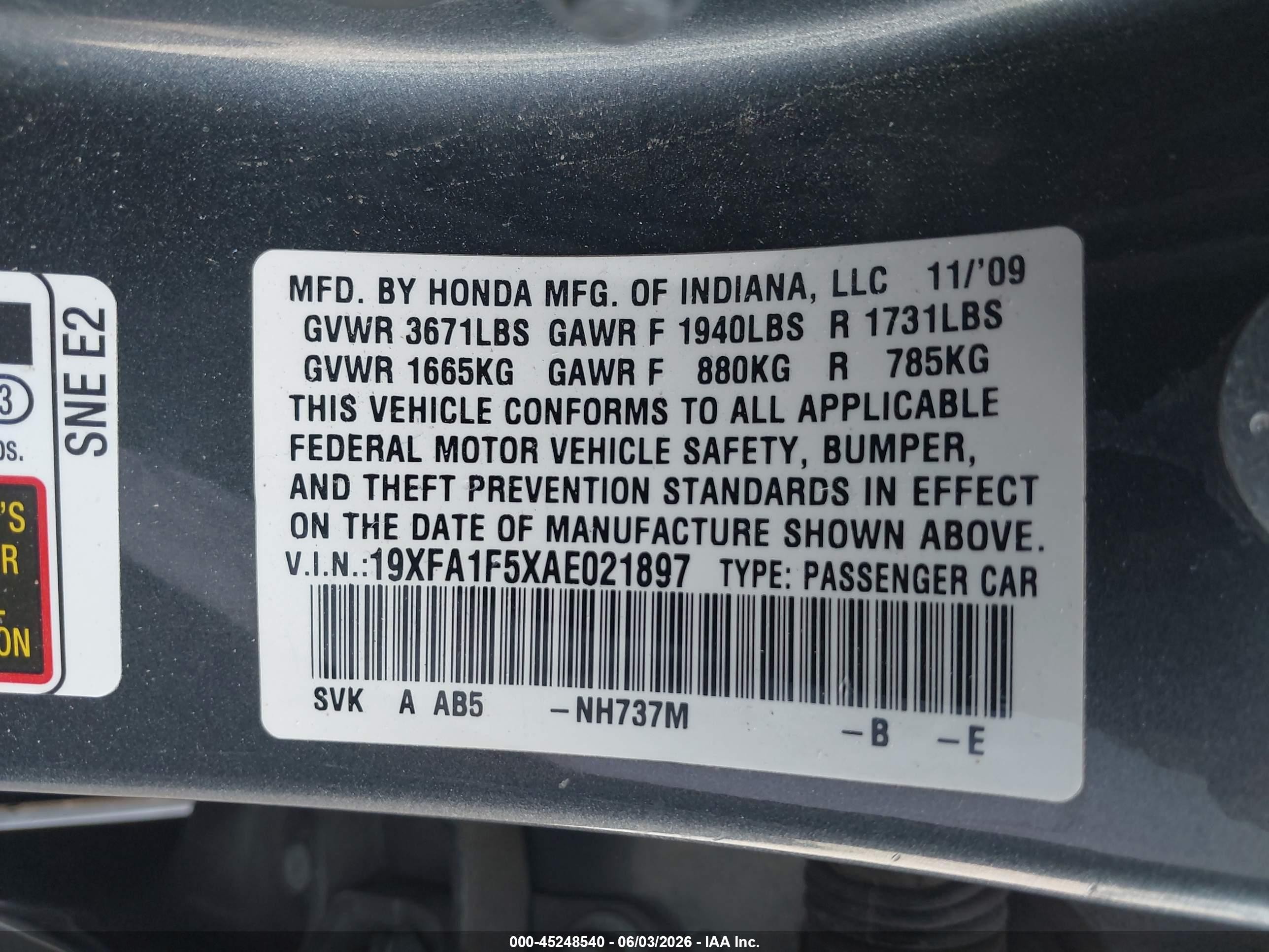 2010 Honda Civic Lx Gray vin: 19XFA1F5XAE021897