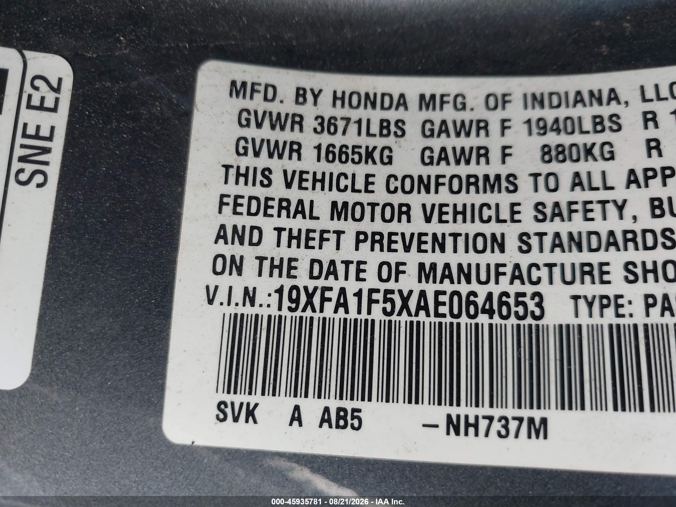 2010 Honda Civic Lx Gray vin: 19XFA1F5XAE064653