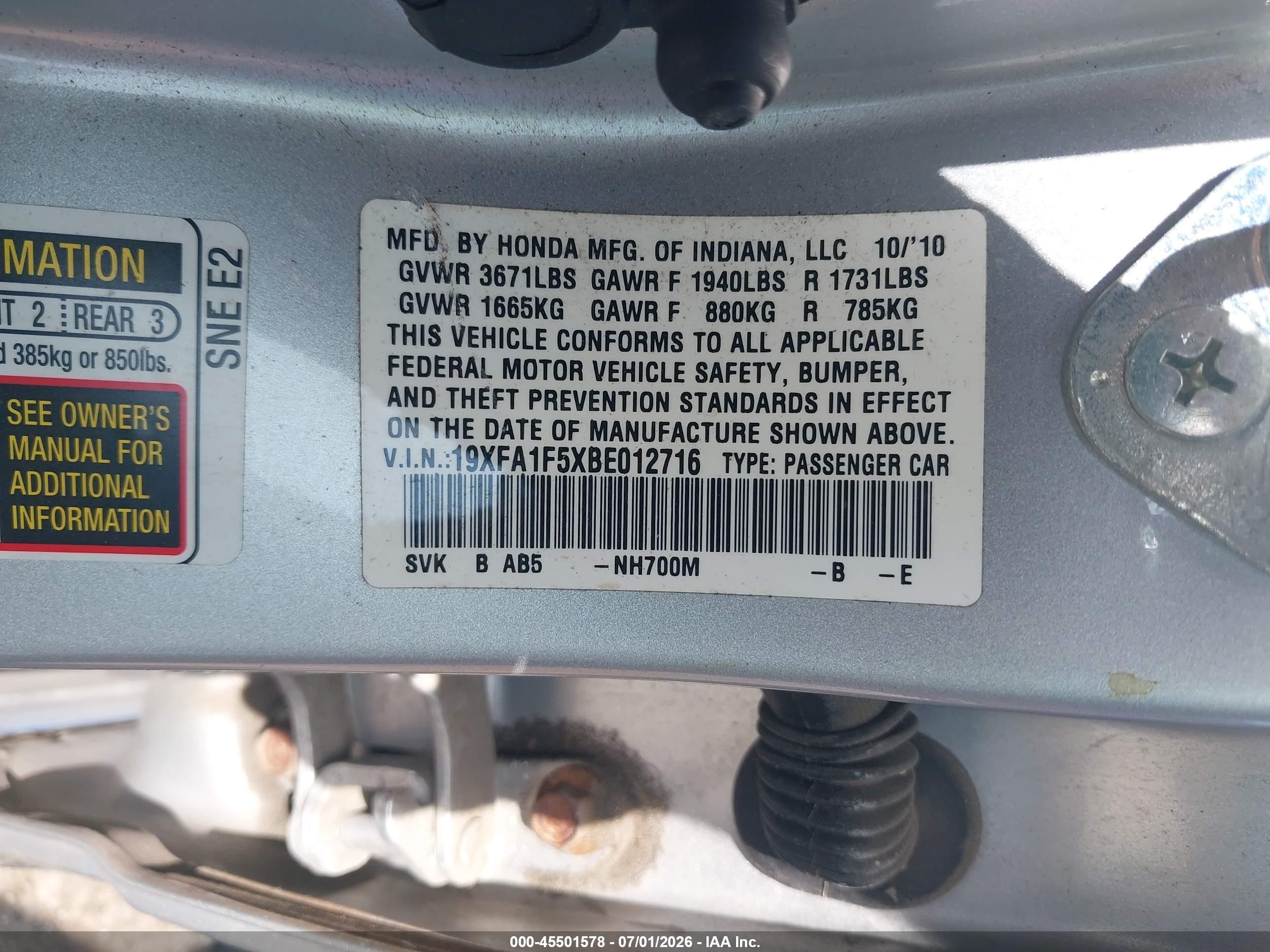2011 Honda Civic Lx Silver vin: 19XFA1F5XBE012716