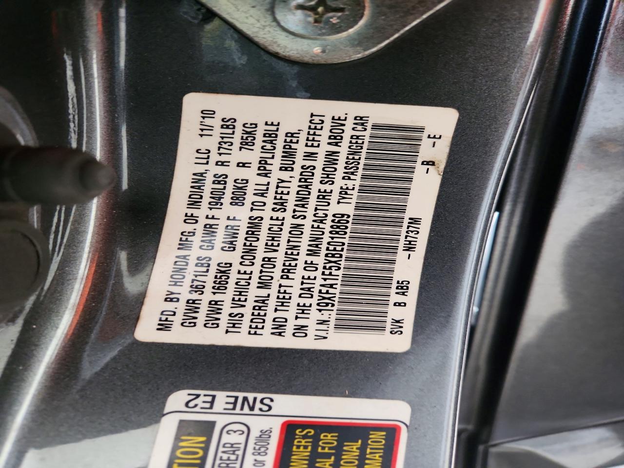 2011 Honda Civic Lx Gray vin: 19XFA1F5XBE018869