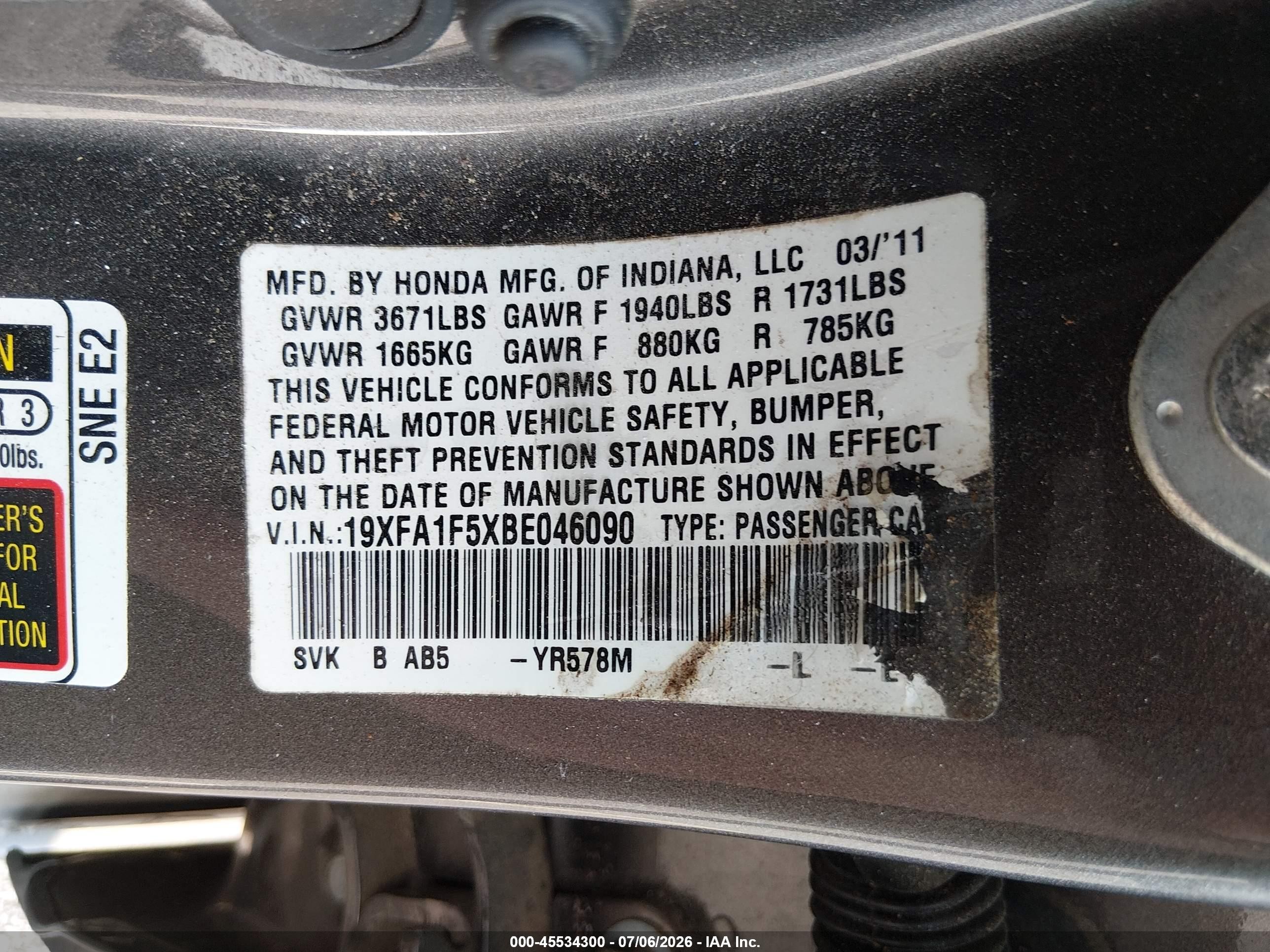 2011 Honda Civic Lx Серый vin: 19XFA1F5XBE046090