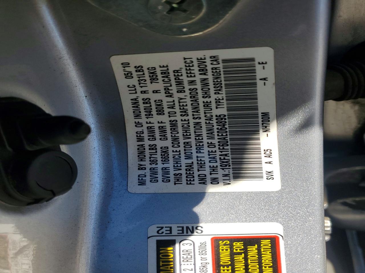 2010 Honda Civic Lx-s Gray vin: 19XFA1F60AE064895