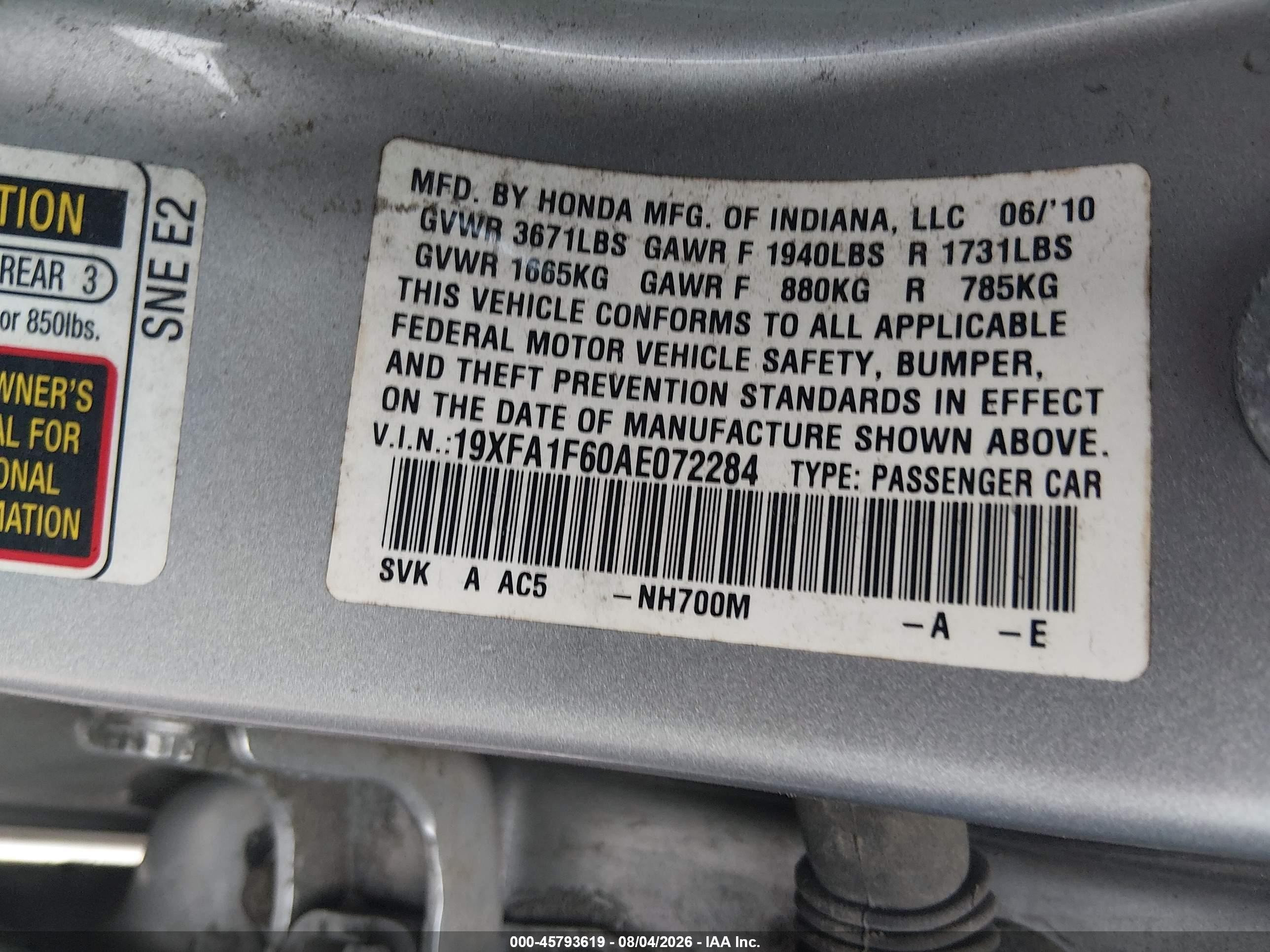 2010 Honda Civic Lx-s Silver vin: 19XFA1F60AE072284