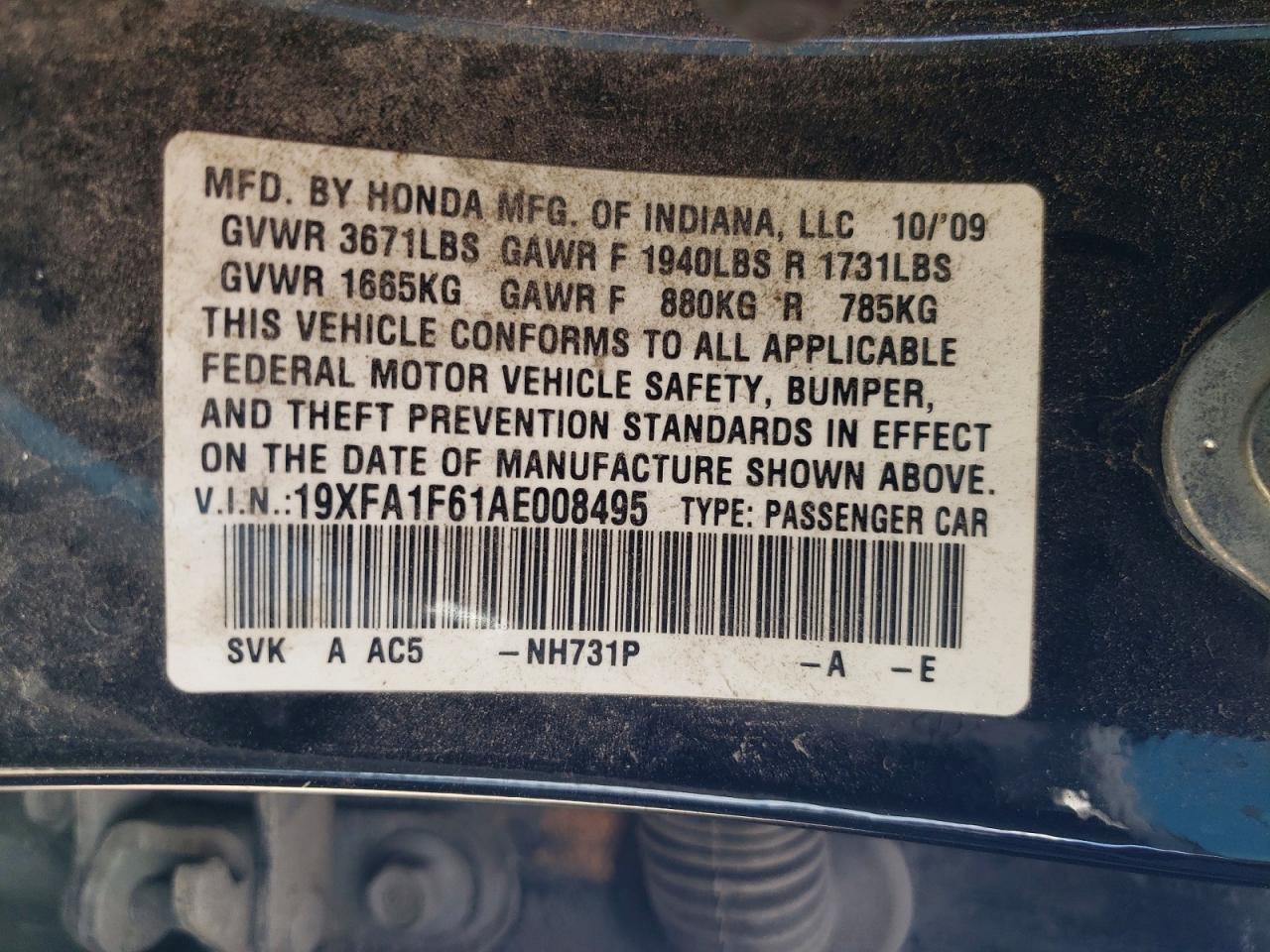 2010 Honda Civic Lx-s Black vin: 19XFA1F61AE008495