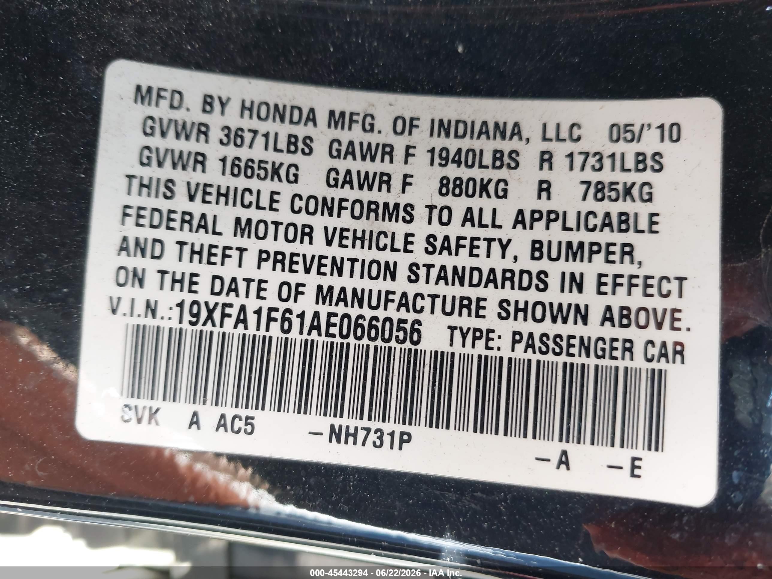 2010 Honda Civic Lx-s Black vin: 19XFA1F61AE066056