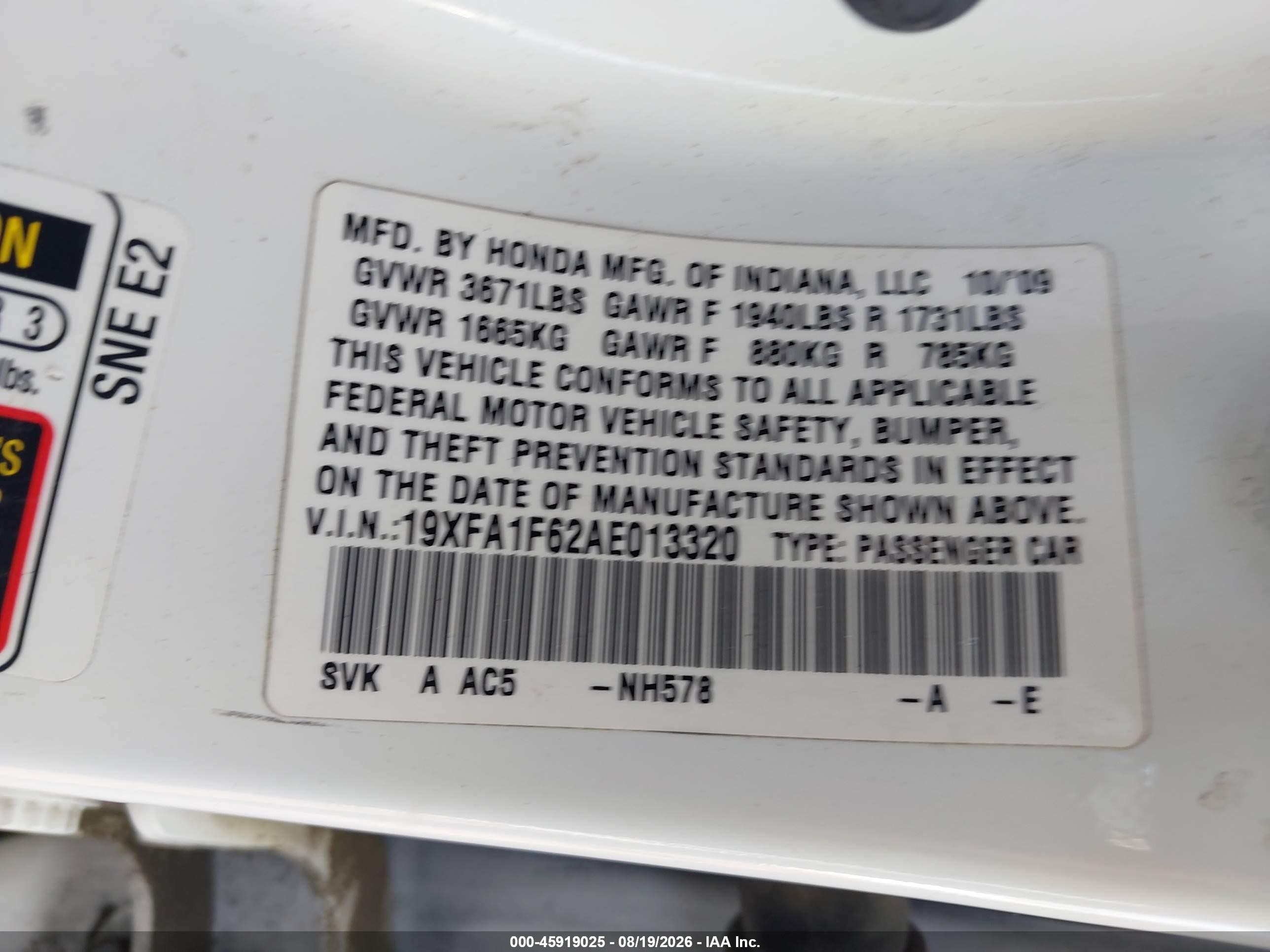 2010 Honda Civic Lx-s White vin: 19XFA1F62AE013320