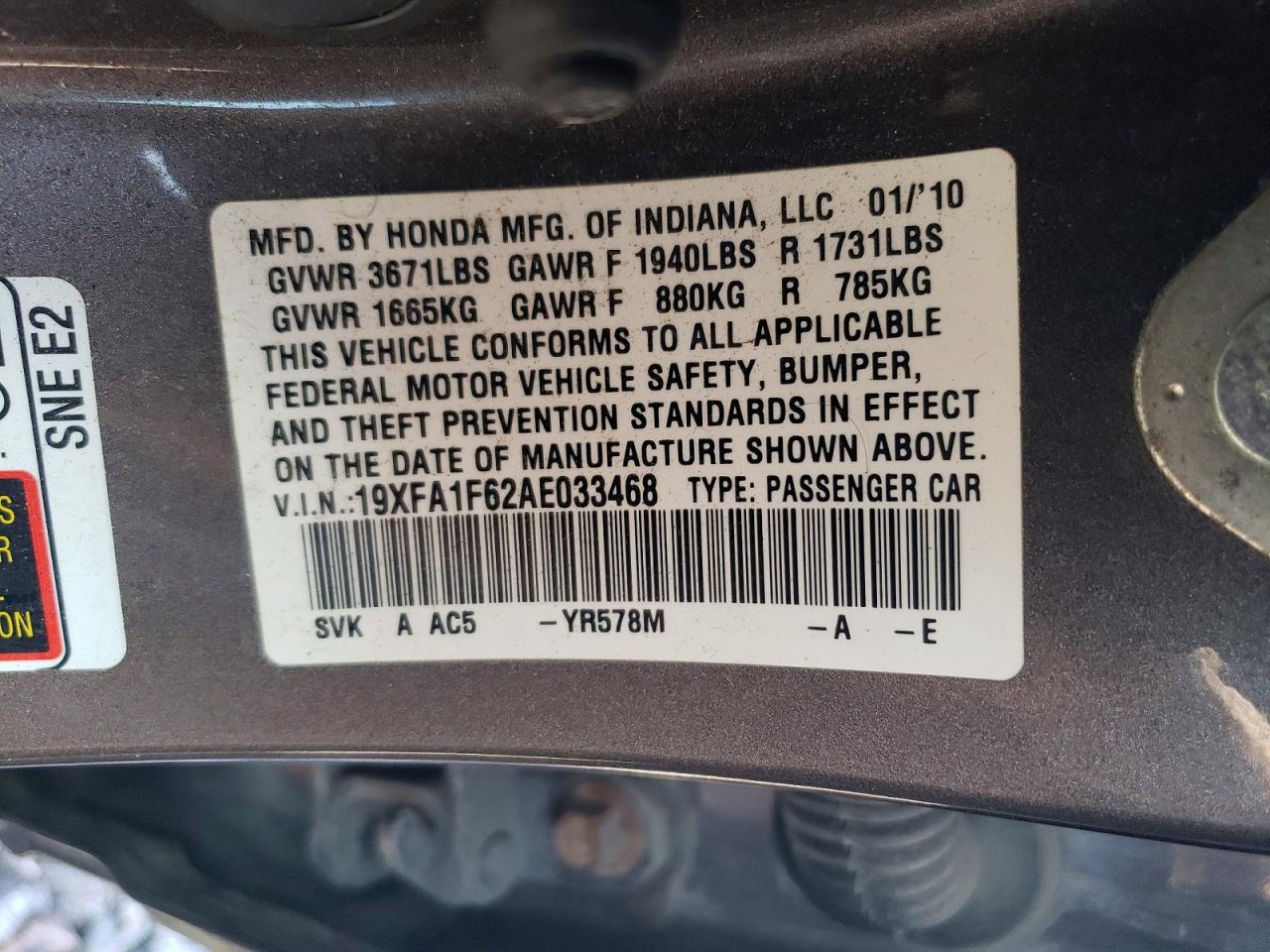 2010 Honda Civic Lx-s Gray vin: 19XFA1F62AE033468