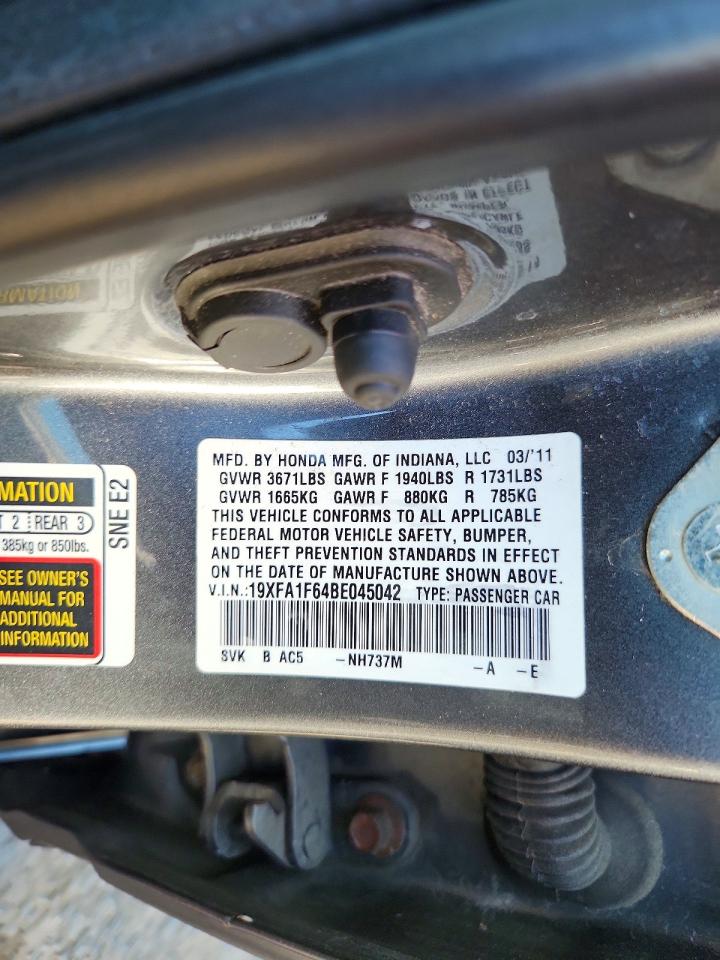 2011 Honda Civic Lx-s Gray vin: 19XFA1F64BE045042