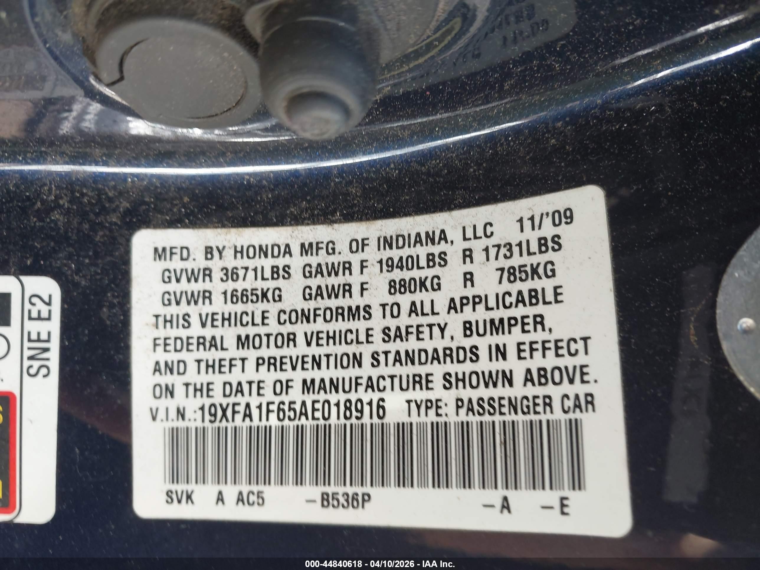 2010 Honda Civic Lx-s Dark Blue vin: 19XFA1F65AE018916