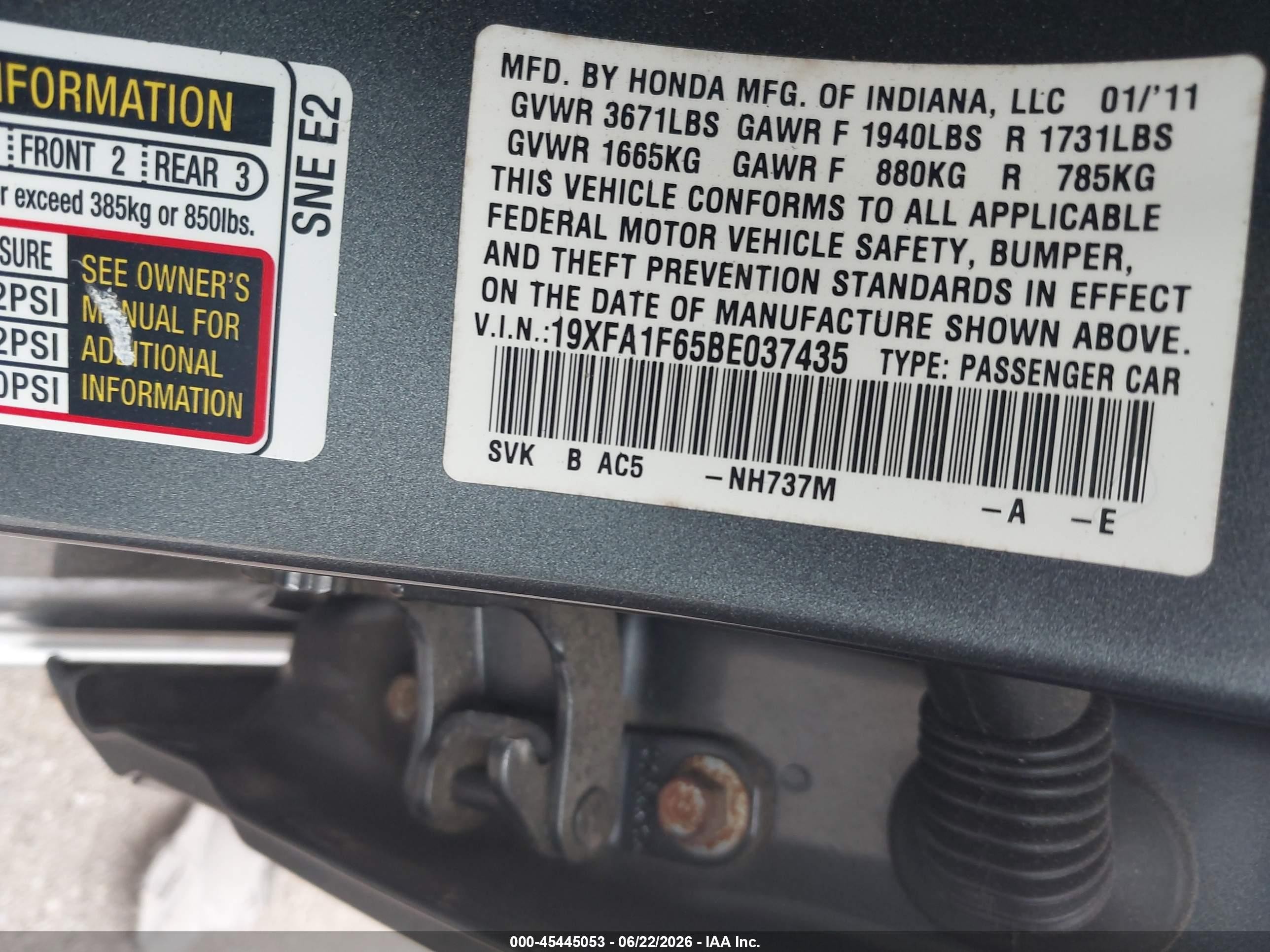 2011 Honda Civic Lx-s Gray vin: 19XFA1F65BE037435