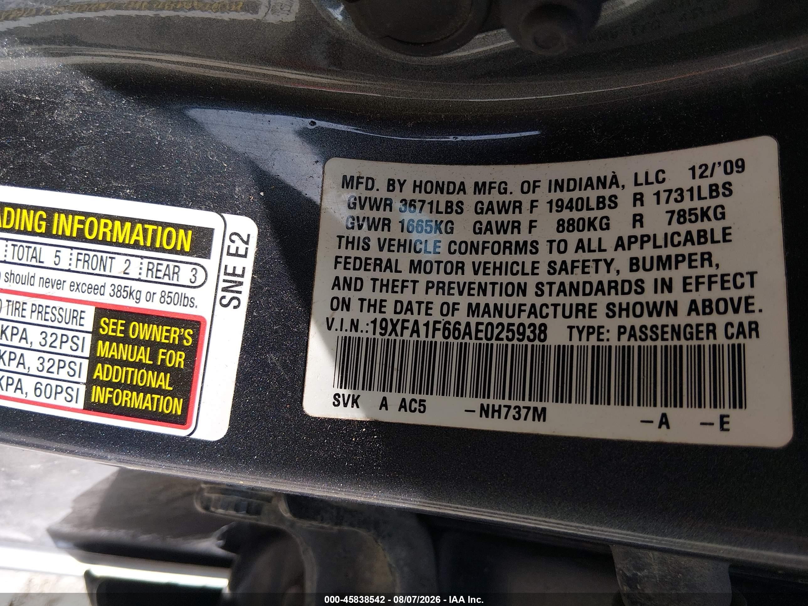 2010 Honda Civic Lx-s Gray vin: 19XFA1F66AE025938