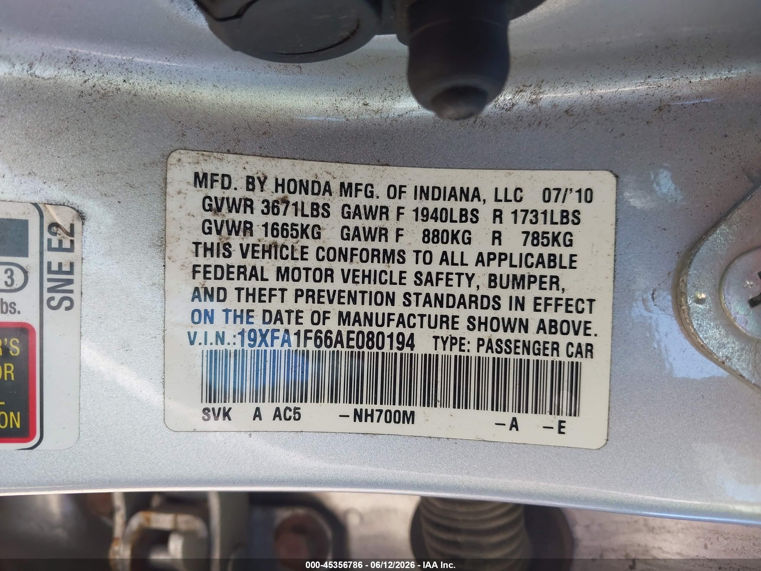 2010 Honda Civic Lx-s Silver vin: 19XFA1F66AE080194