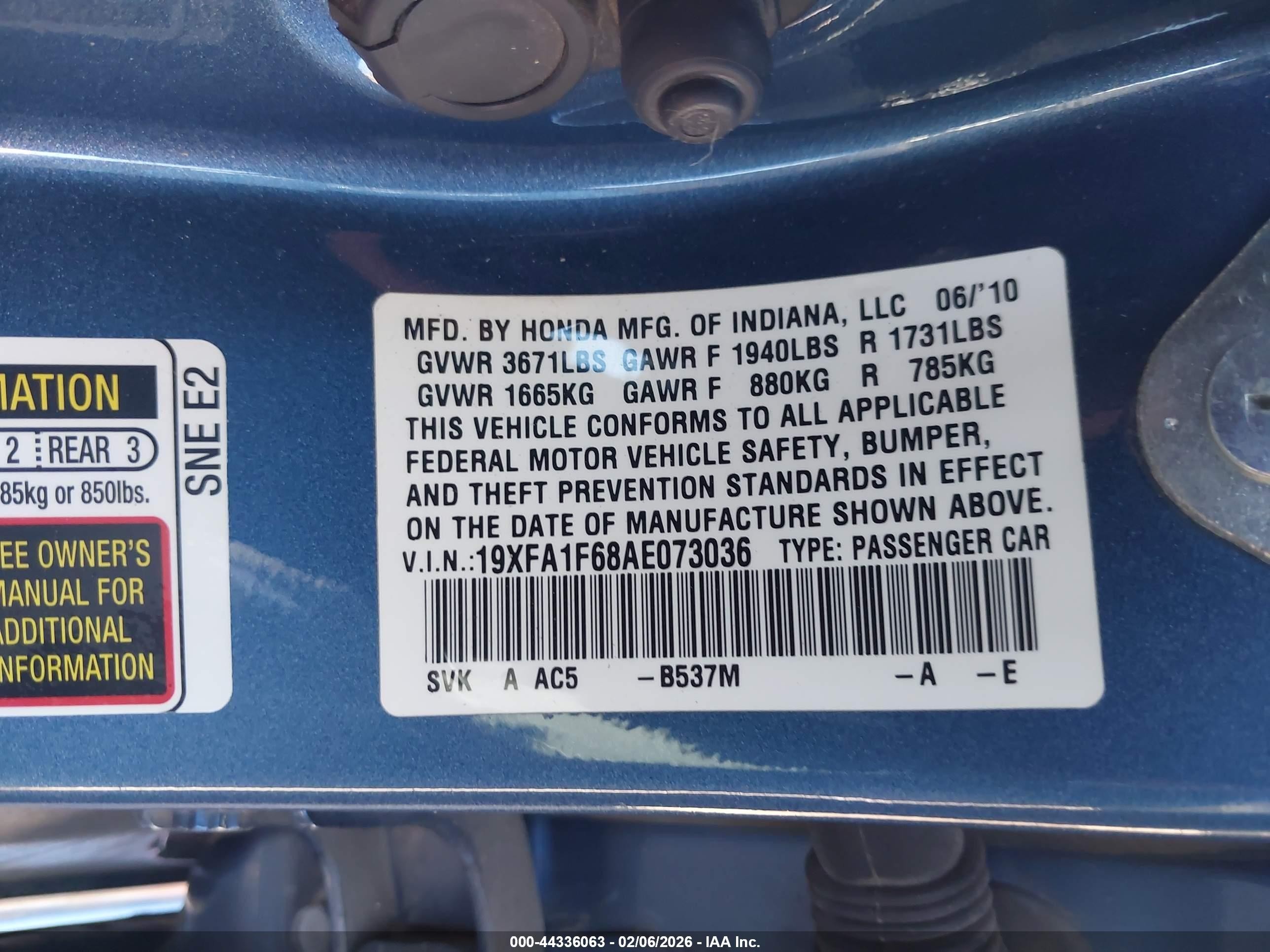 2010 Honda Civic Lx-s Синий vin: 19XFA1F68AE073036