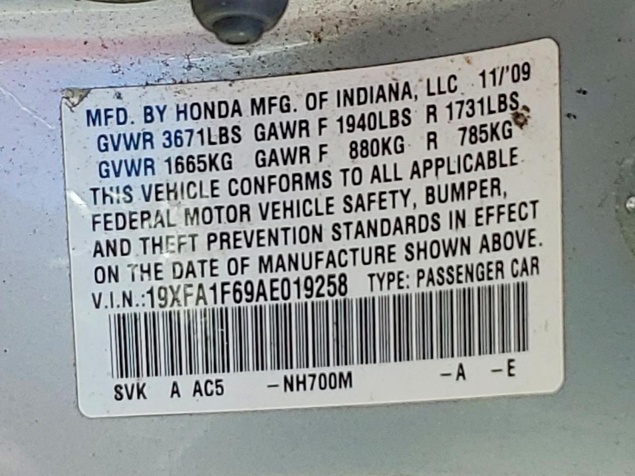 2010 Honda Civic Lx-s Silver vin: 19XFA1F69AE019258