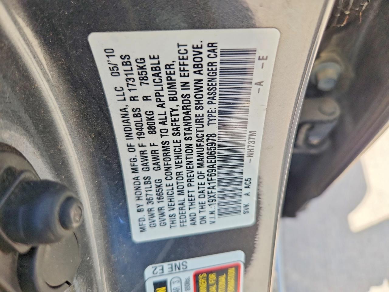 2010 Honda Civic Lx-s Gray vin: 19XFA1F69AE065978