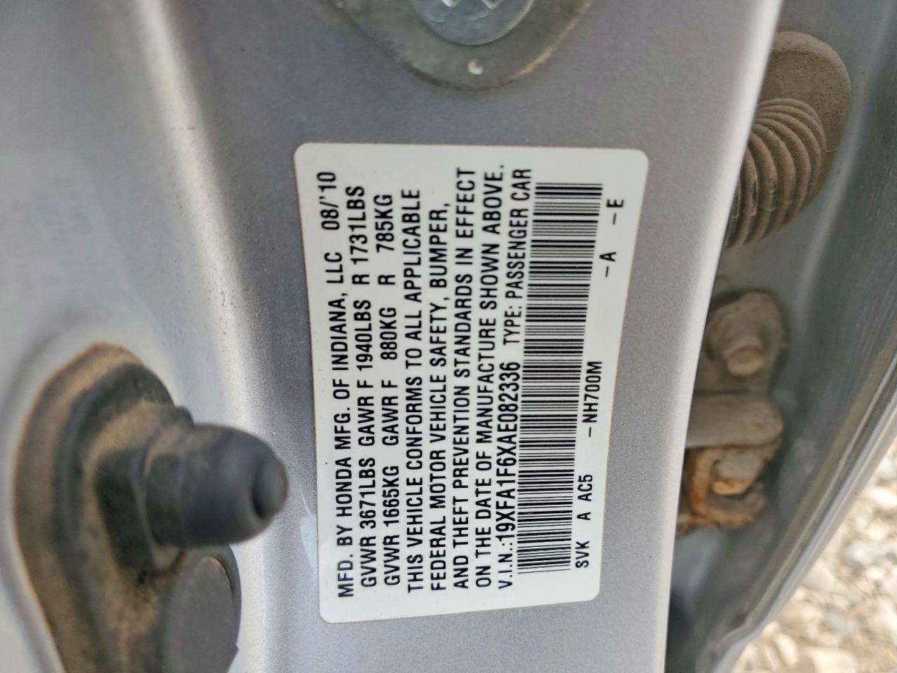 2010 Honda Civic Lx-s Silver vin: 19XFA1F6XAE082336