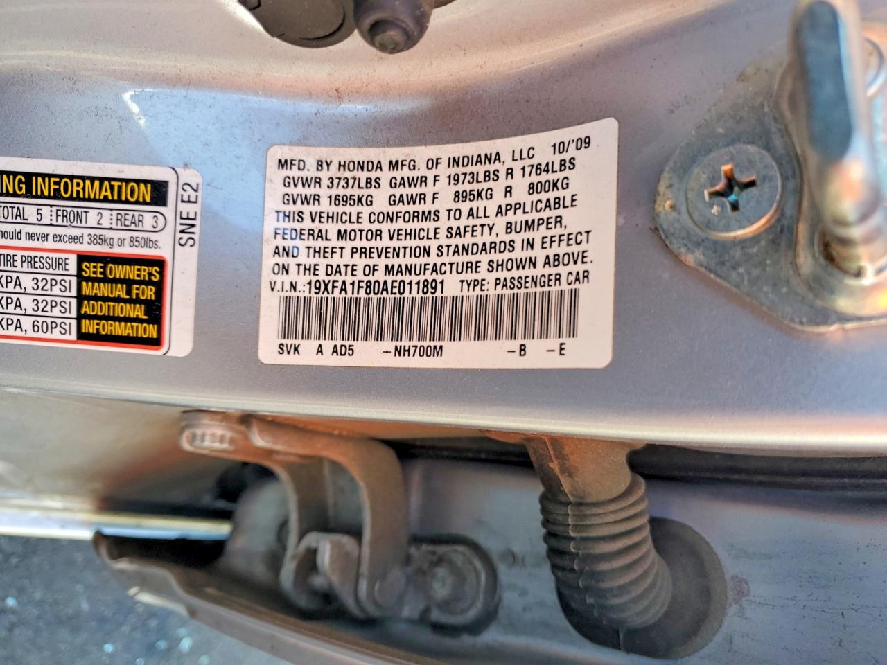 2010 Honda Civic Ex Silver vin: 19XFA1F80AE011891