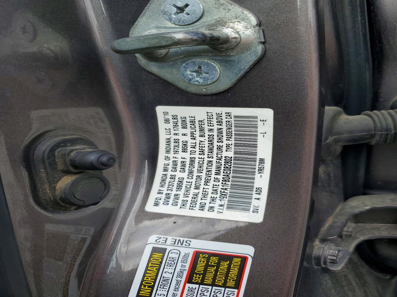 2010 Honda Civic Ex Gray vin: 19XFA1F80AE082802
