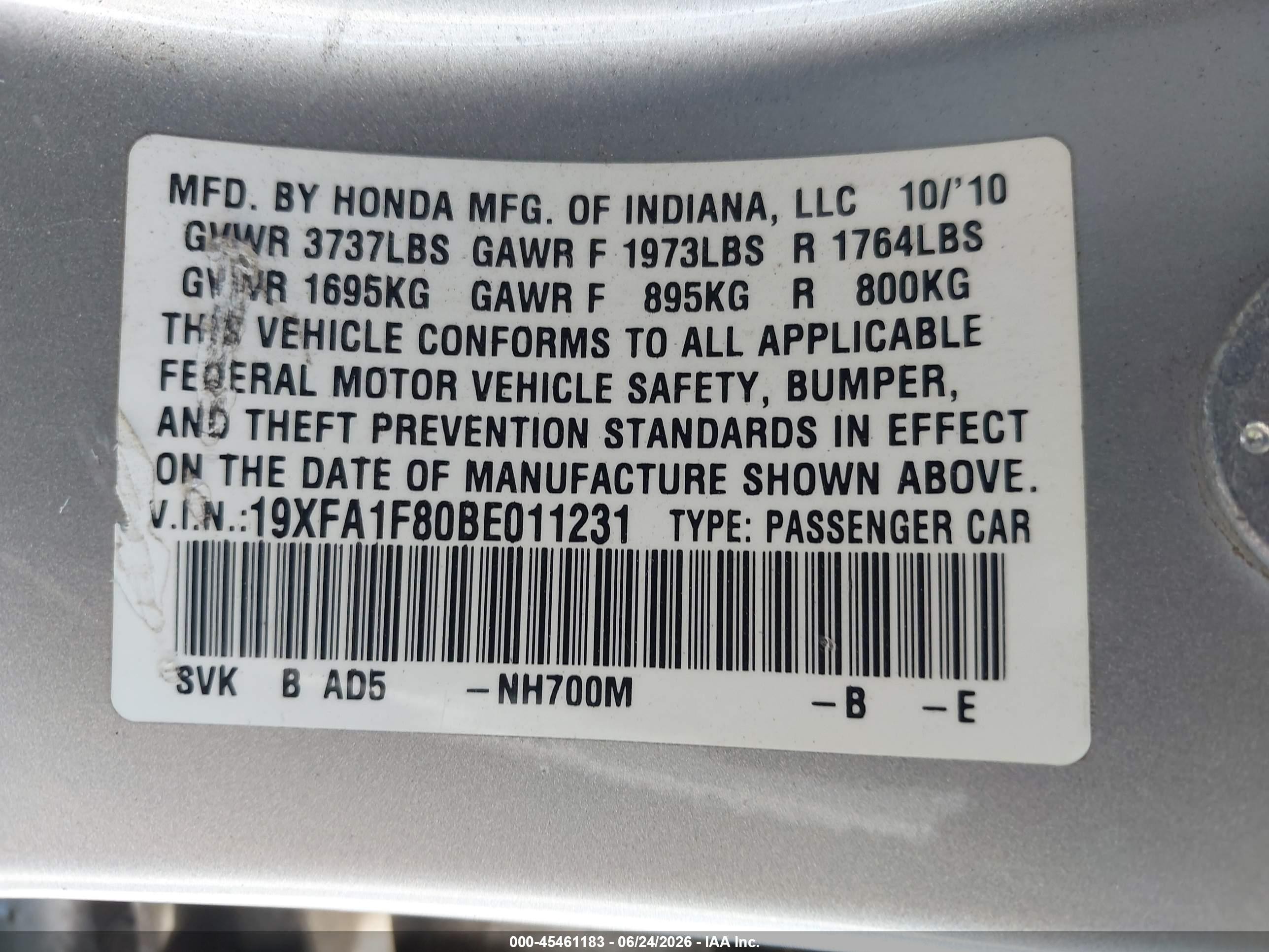 2011 Honda Civic Ex Silver vin: 19XFA1F80BE011231