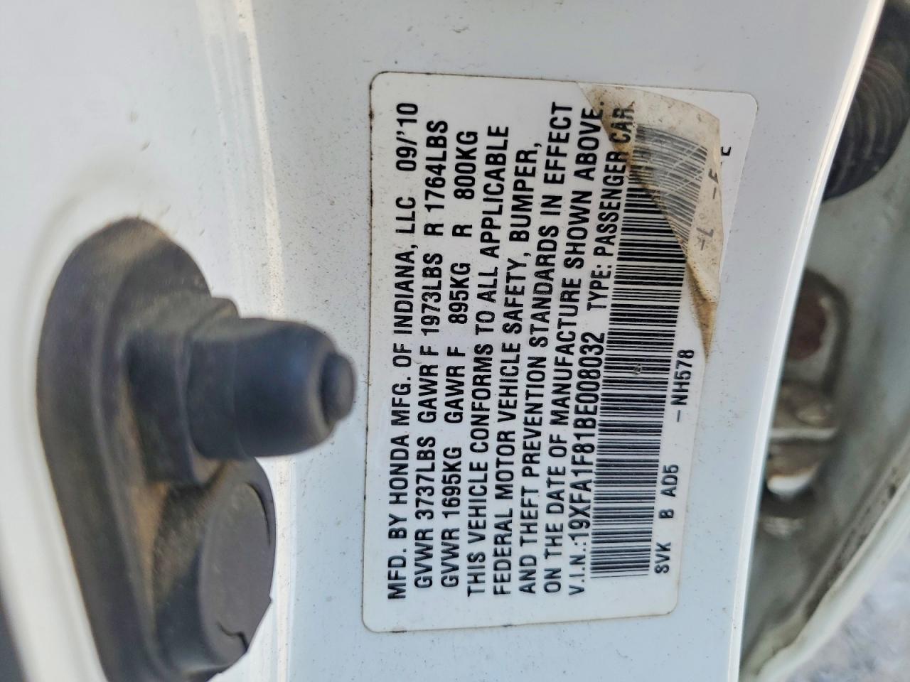 2011 Honda Civic Ex White vin: 19XFA1F81BE008032