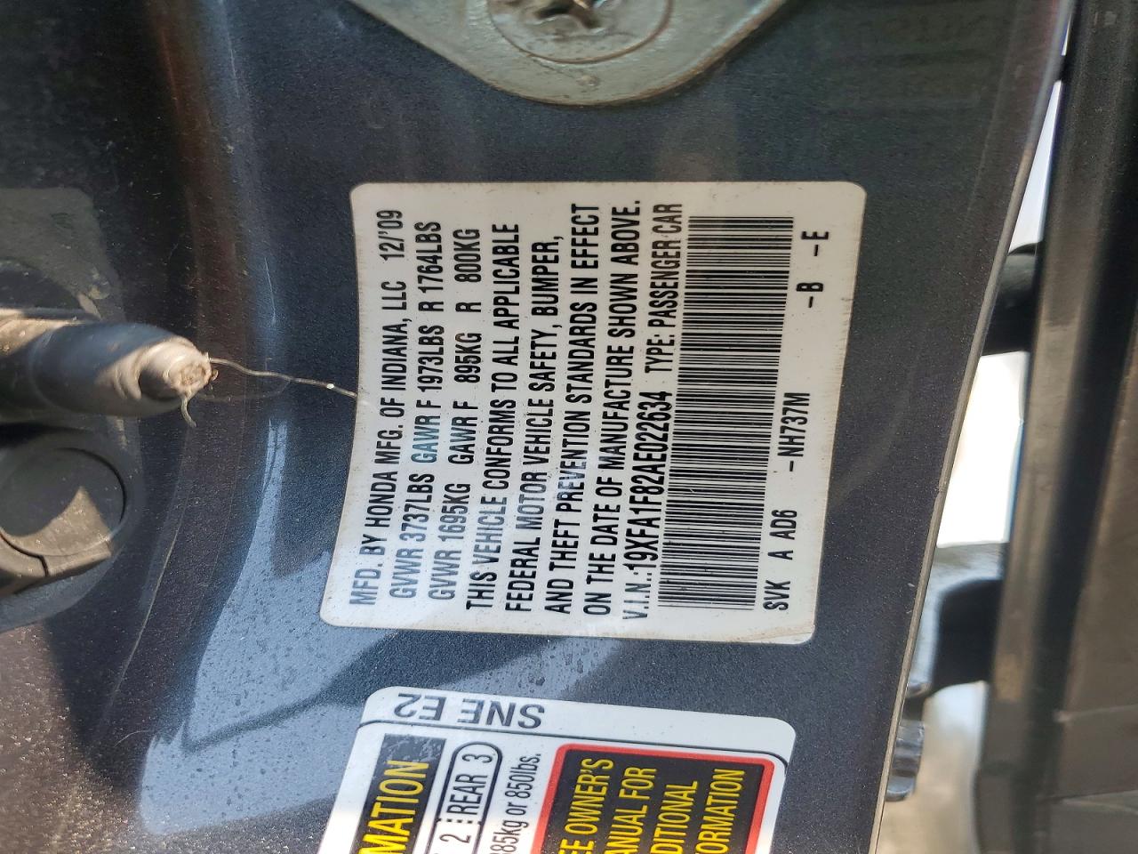 2010 Honda Civic Ex Gray vin: 19XFA1F82AE022634