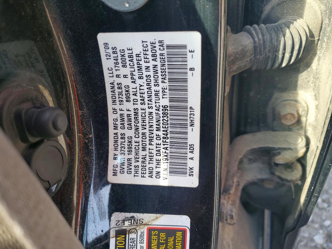 2010 Honda Civic Ex Black vin: 19XFA1F84AE023896
