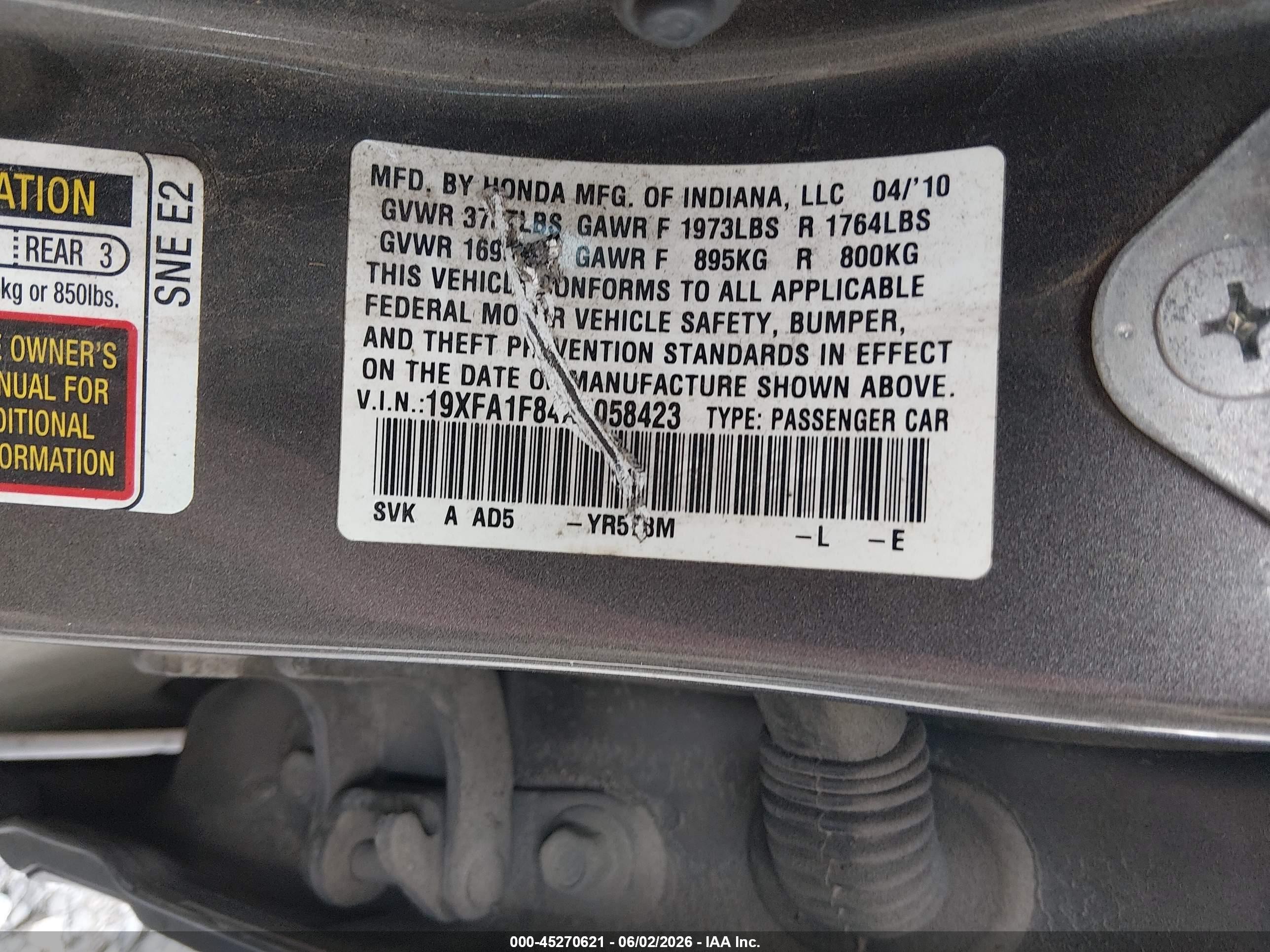 2010 Honda Civic Ex Коричневый vin: 19XFA1F84AE058423