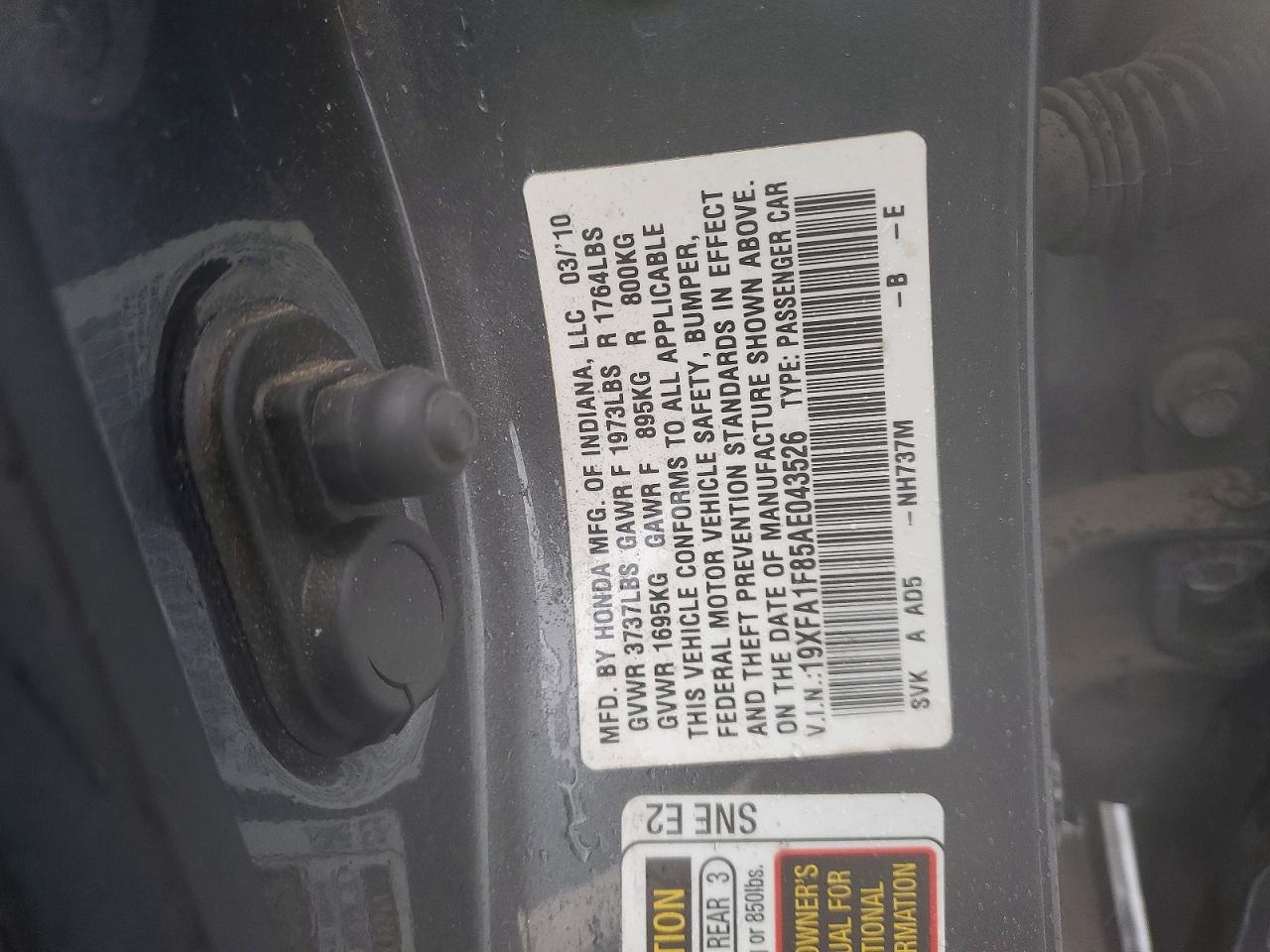 2010 Honda Civic Ex Gray vin: 19XFA1F85AE043526