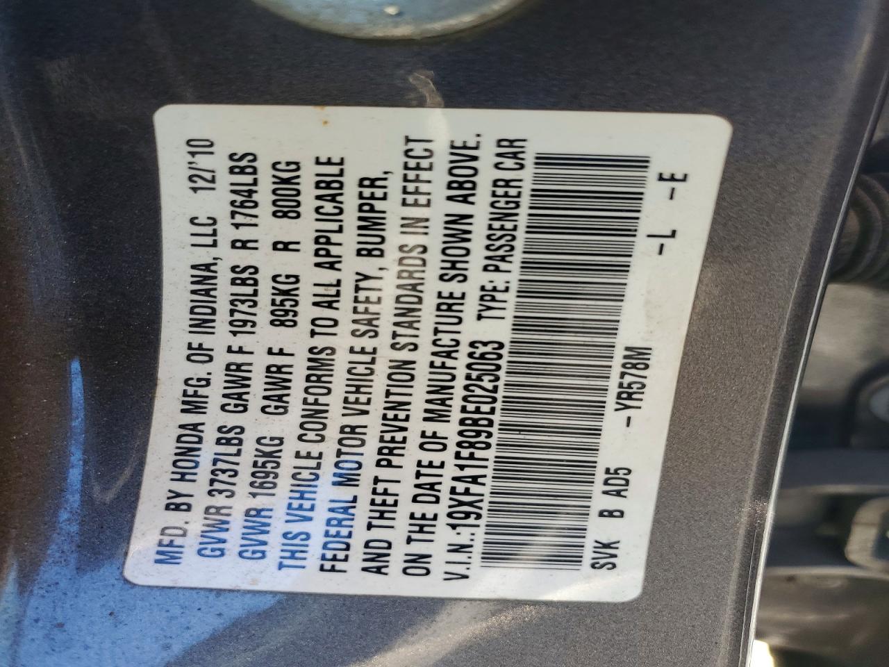 2011 Honda Civic Ex Brown vin: 19XFA1F89BE025063