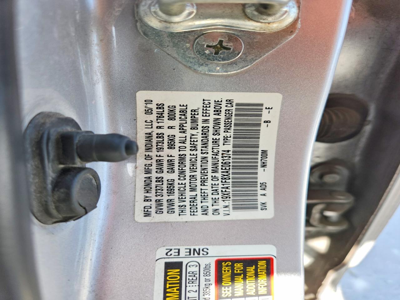 2010 Honda Civic Ex Серебряный vin: 19XFA1F8XAE061374
