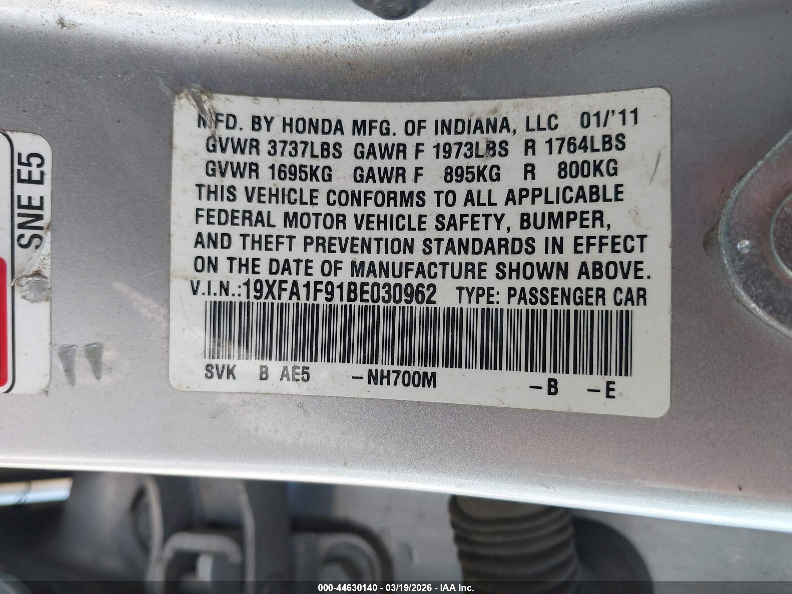 2011 Honda Civic Ex-l Silver vin: 19XFA1F91BE030962