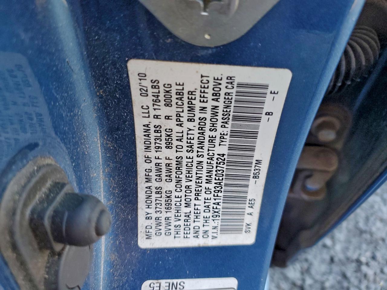 2010 Honda Civic Exl Blue vin: 19XFA1F93AE037524