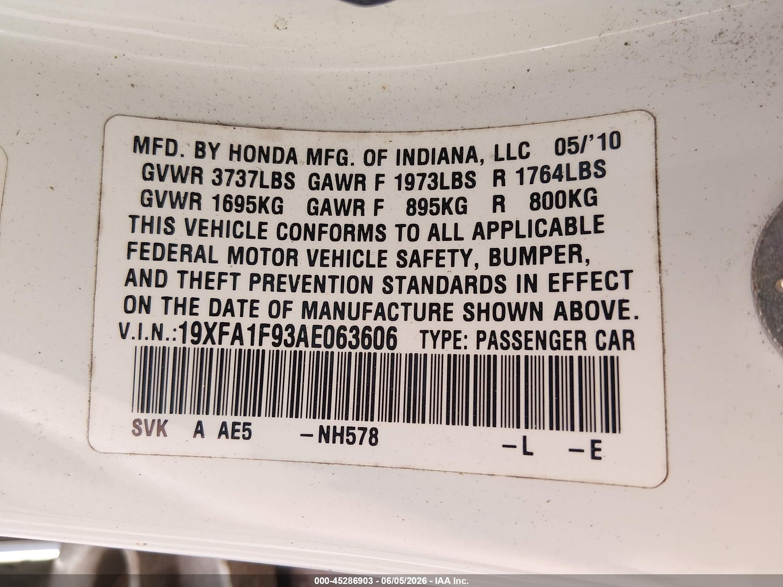 2010 Honda Civic Ex-l White vin: 19XFA1F93AE063606