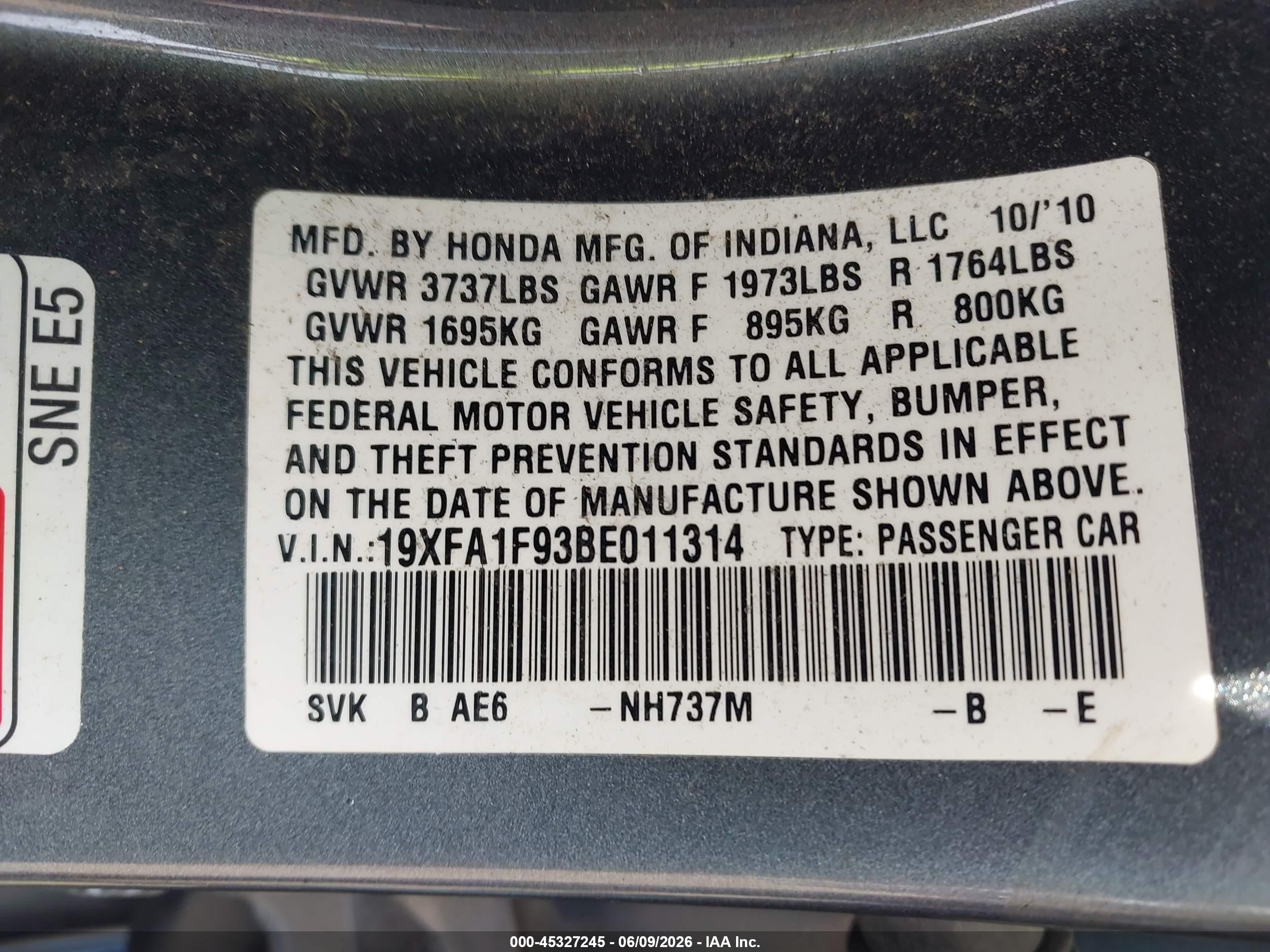 2011 Honda Civic Ex-l Gray vin: 19XFA1F93BE011314
